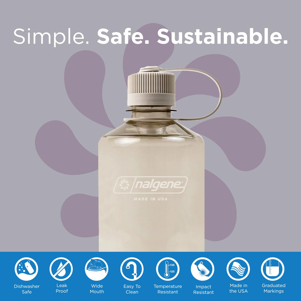Nalgene Sustain Tritan BPA-Free Water Bottle Made with Material Derived from 50% Plastic Waste (using ISCC certified mass balance), 32 OZ, Narrow Mouth, Cotton - JCX8