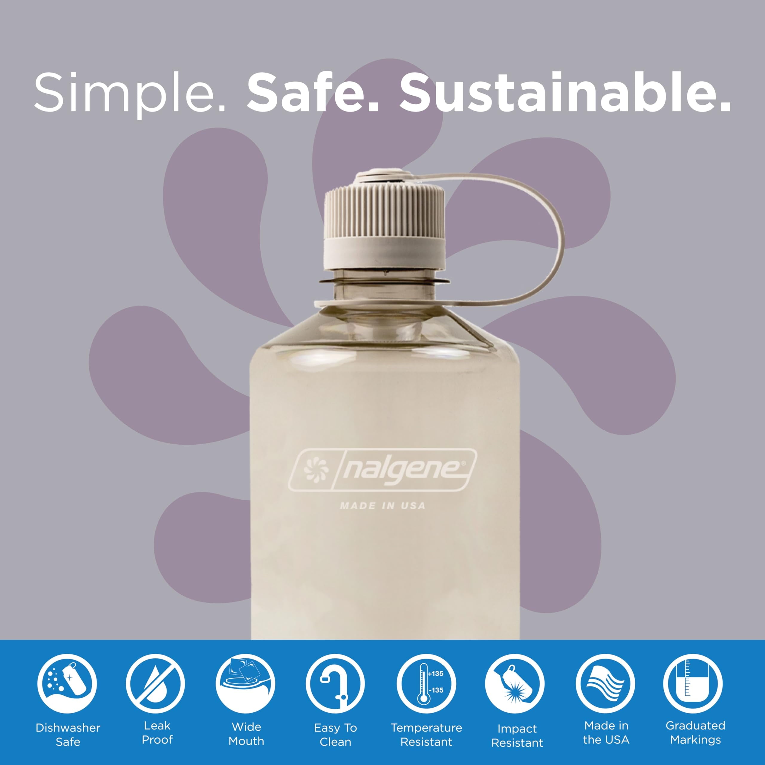 Nalgene Sustain Tritan BPA-Free Water Bottle Made with Material Derived from 50% Plastic Waste (using ISCC certified mass balance), 32 OZ, Narrow Mouth, Cotton - JCX8