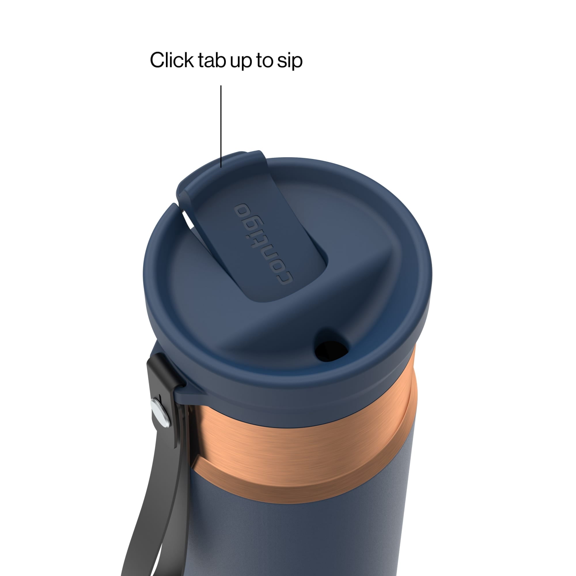 Contigo SnapSeal Leakproof Stainless Steel Reusable Water Bottle with Carrying Strap, Dark Blue/Bronze, 24 oz - HCHU
