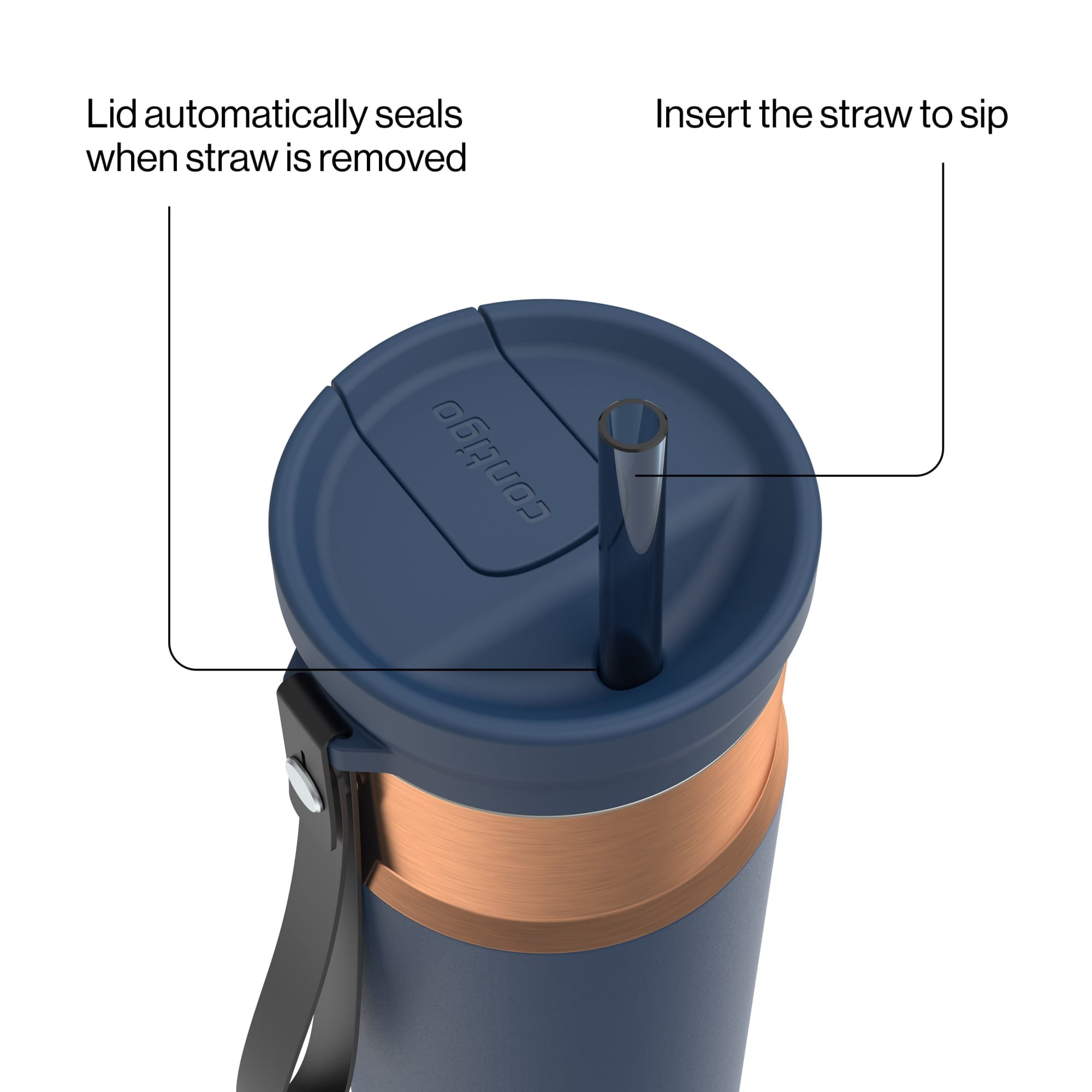 Contigo SnapSeal Leakproof Stainless Steel Reusable Water Bottle with Carrying Strap, Dark Blue/Bronze, 24 oz - HCHU