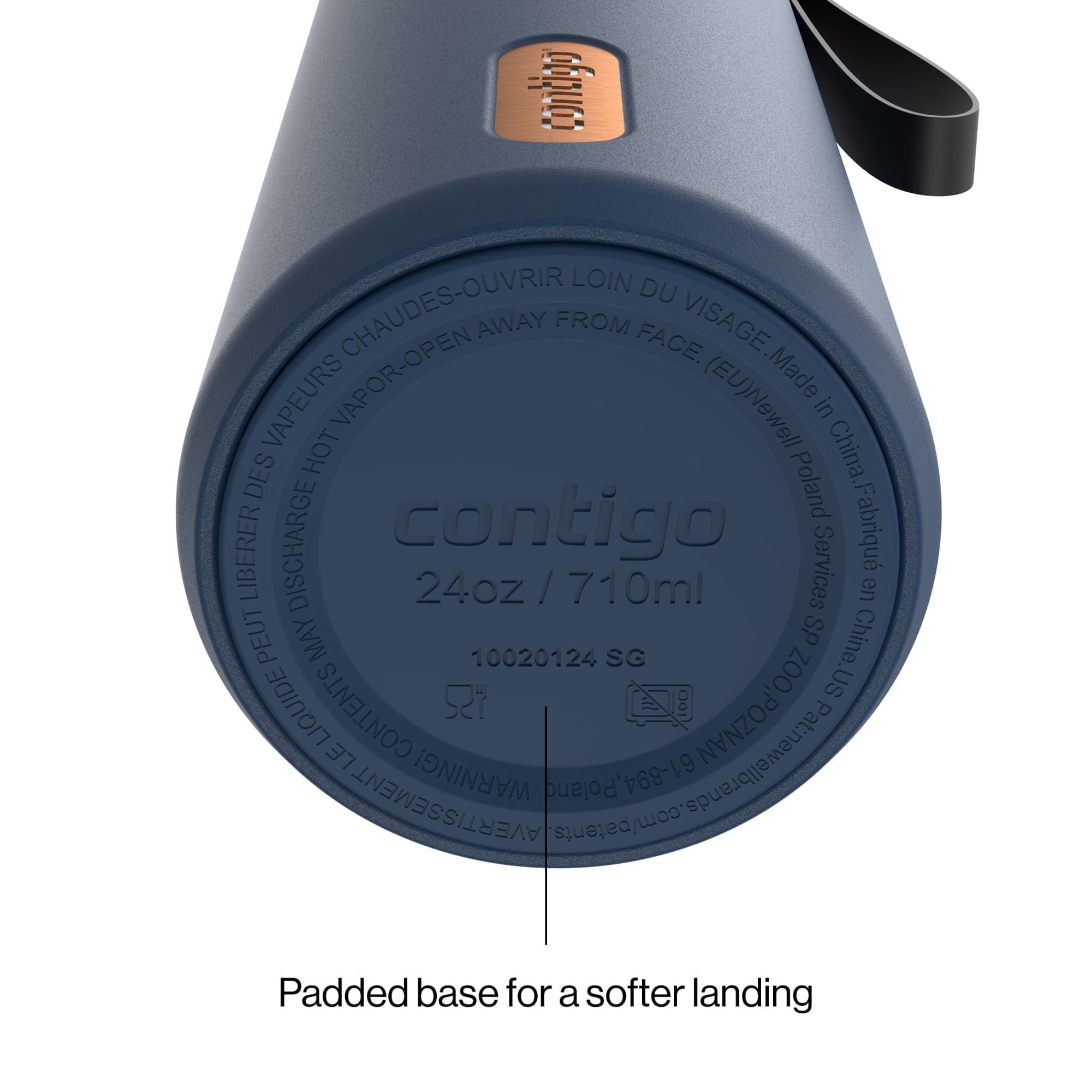 Contigo SnapSeal Leakproof Stainless Steel Reusable Water Bottle with Carrying Strap, Dark Blue/Bronze, 24 oz - HCHU