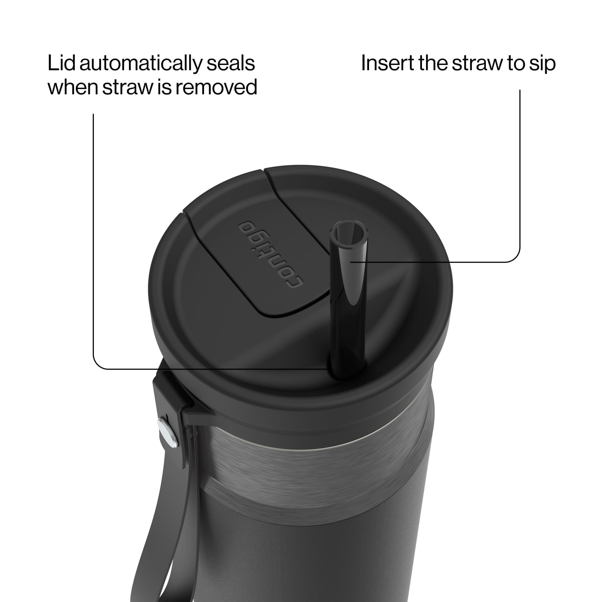 Contigo SnapSeal Leakproof Stainless Steel Reusable Water Bottle with Carrying Strap, Dark Blue/Bronze, 24 oz - HCHU