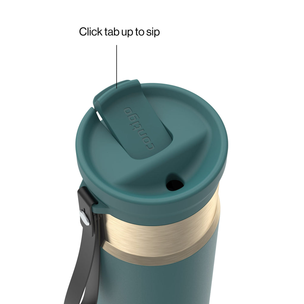Contigo SnapSeal Leakproof Stainless Steel Reusable Water Bottle with Carrying Strap, Dark Blue/Bronze, 24 oz - HCHU