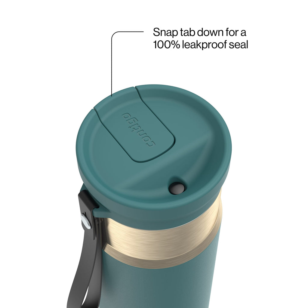 Contigo SnapSeal Leakproof Stainless Steel Reusable Water Bottle with Carrying Strap, Dark Blue/Bronze, 24 oz - HCHU