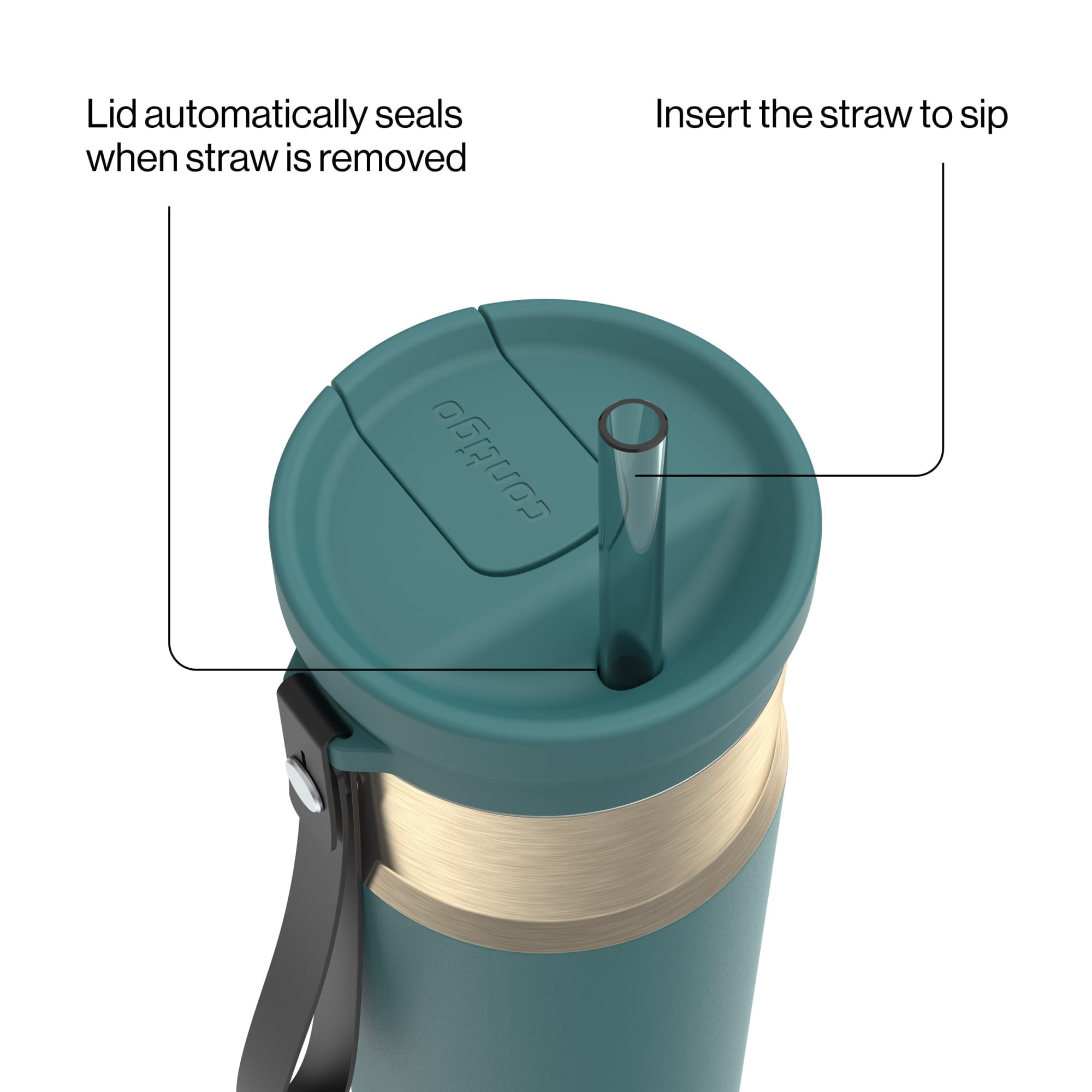Contigo SnapSeal Leakproof Stainless Steel Reusable Water Bottle with Carrying Strap, Dark Blue/Bronze, 24 oz - HCHU
