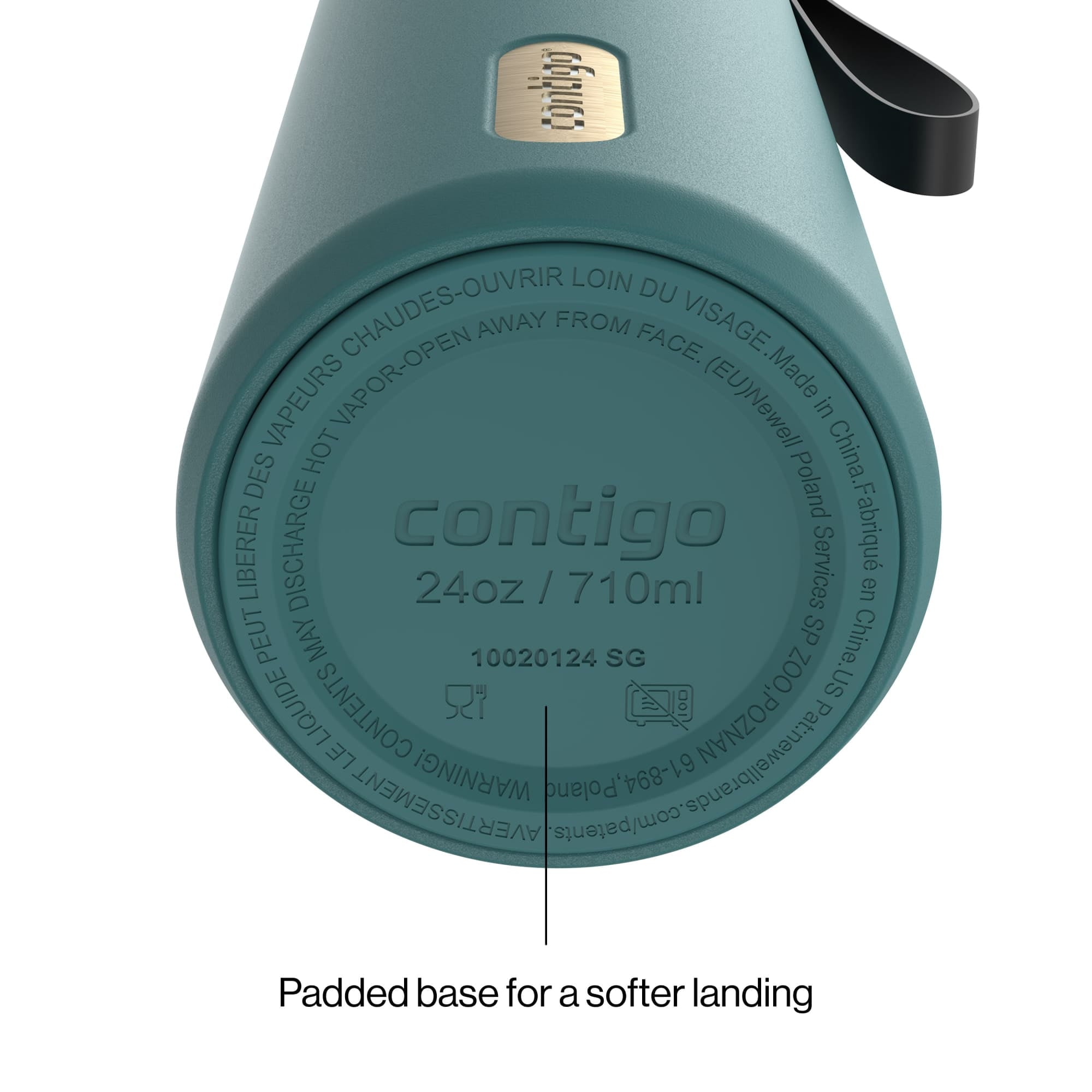 Contigo SnapSeal Leakproof Stainless Steel Reusable Water Bottle with Carrying Strap, Dark Blue/Bronze, 24 oz - HCHU