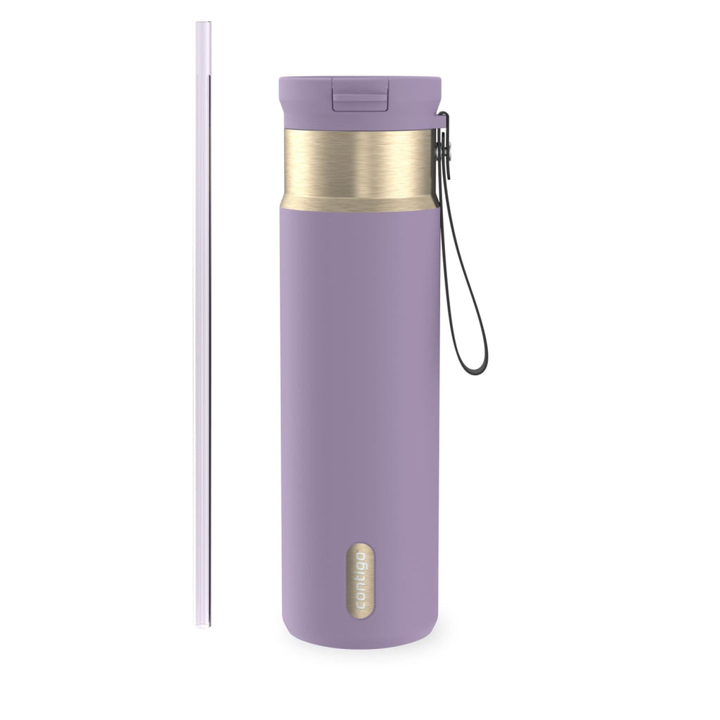 Contigo SnapSeal Leakproof Stainless Steel Reusable Water Bottle with Carrying Strap, Dark Blue/Bronze, 24 oz - HCHU