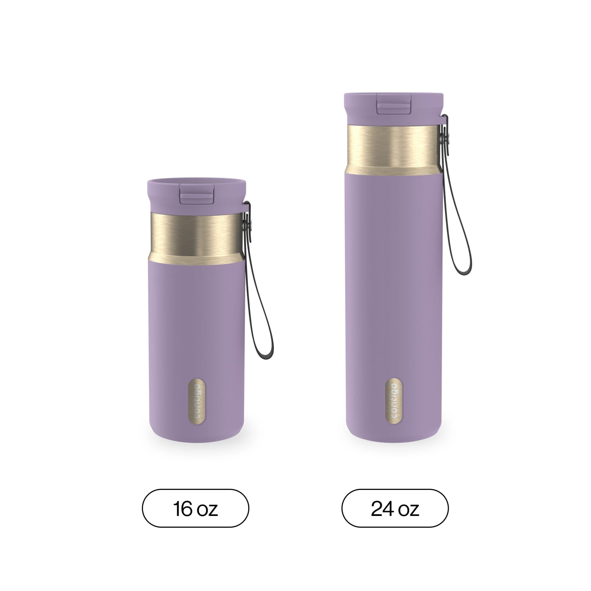 Contigo SnapSeal Leakproof Stainless Steel Reusable Water Bottle with Carrying Strap, Dark Blue/Bronze, 24 oz - HCHU