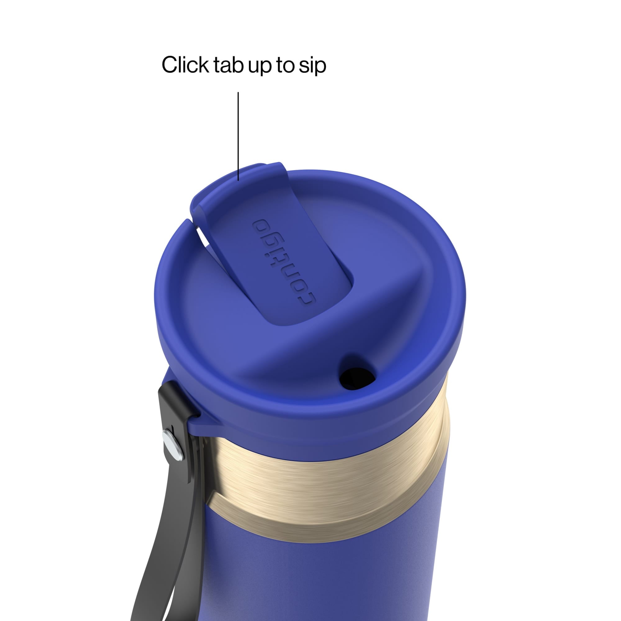Contigo SnapSeal Leakproof Stainless Steel Reusable Water Bottle with Carrying Strap, Dark Blue/Bronze, 24 oz - HCHU