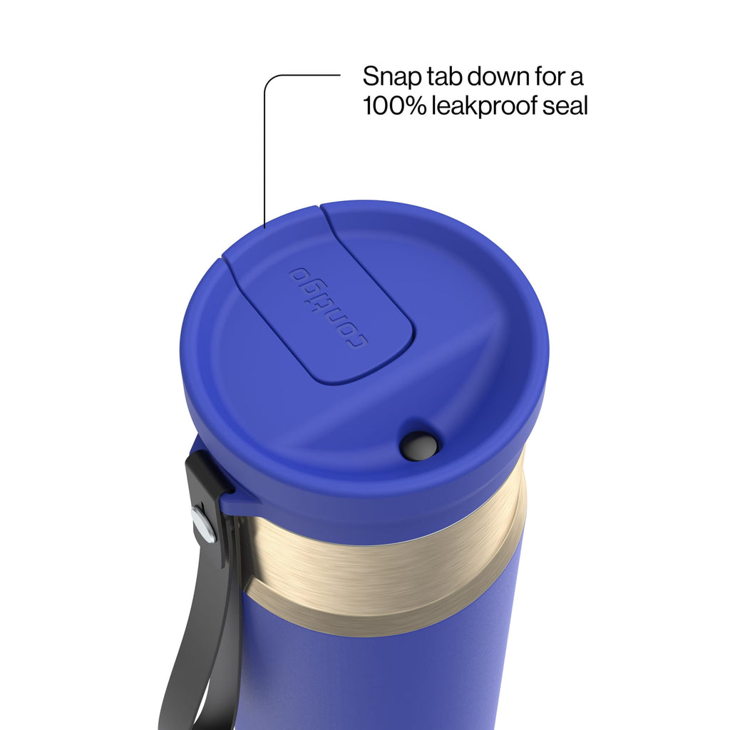 Contigo SnapSeal Leakproof Stainless Steel Reusable Water Bottle with Carrying Strap, Dark Blue/Bronze, 24 oz - HCHU