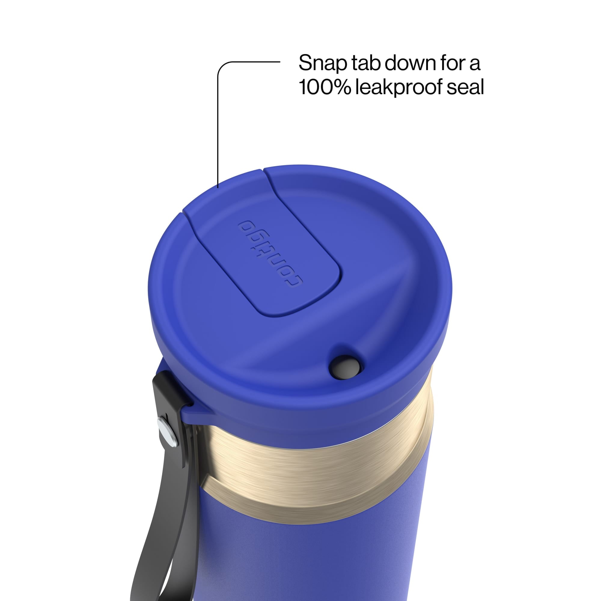 Contigo SnapSeal Leakproof Stainless Steel Reusable Water Bottle with Carrying Strap, Dark Blue/Bronze, 24 oz - HCHU