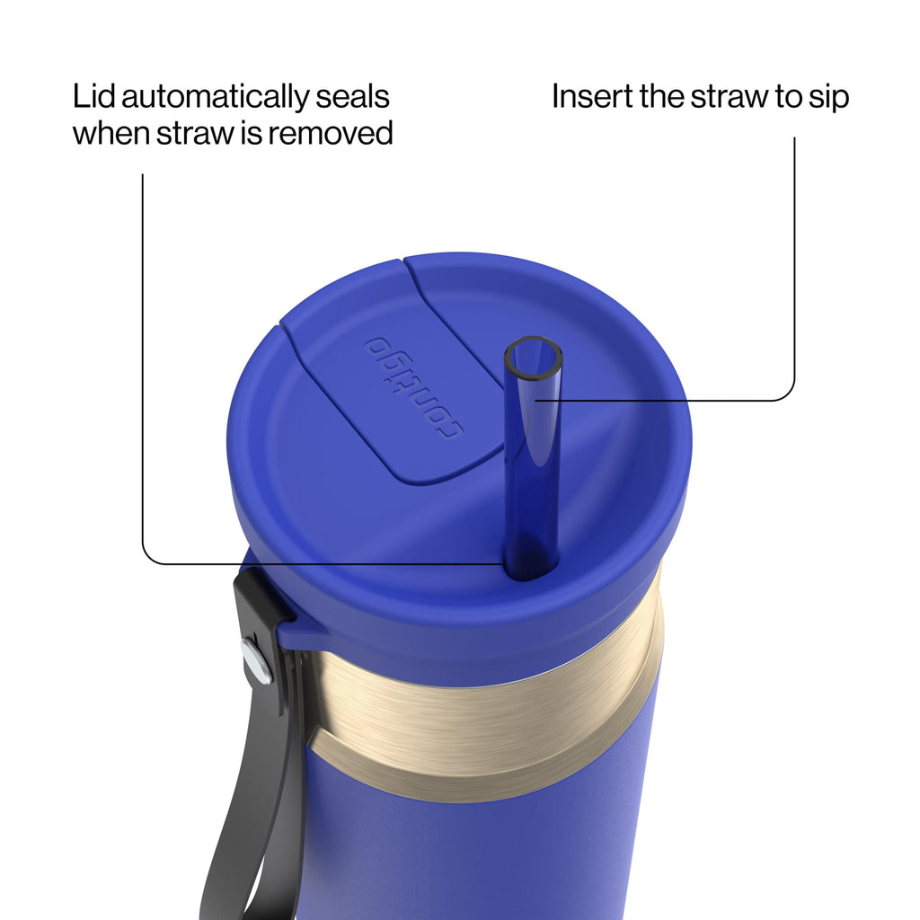 Contigo SnapSeal Leakproof Stainless Steel Reusable Water Bottle with Carrying Strap, Dark Blue/Bronze, 24 oz - HCHU
