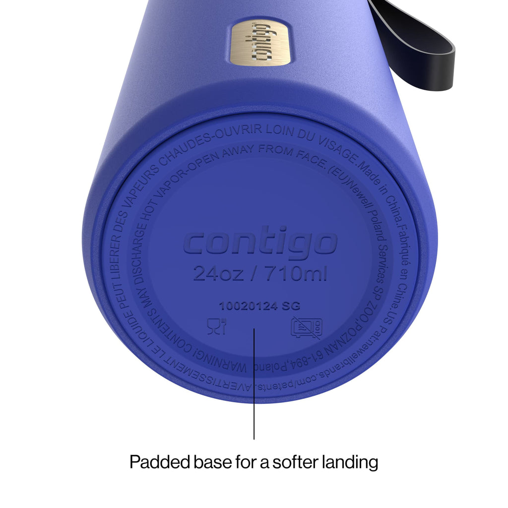 Contigo SnapSeal Leakproof Stainless Steel Reusable Water Bottle with Carrying Strap, Dark Blue/Bronze, 24 oz - HCHU
