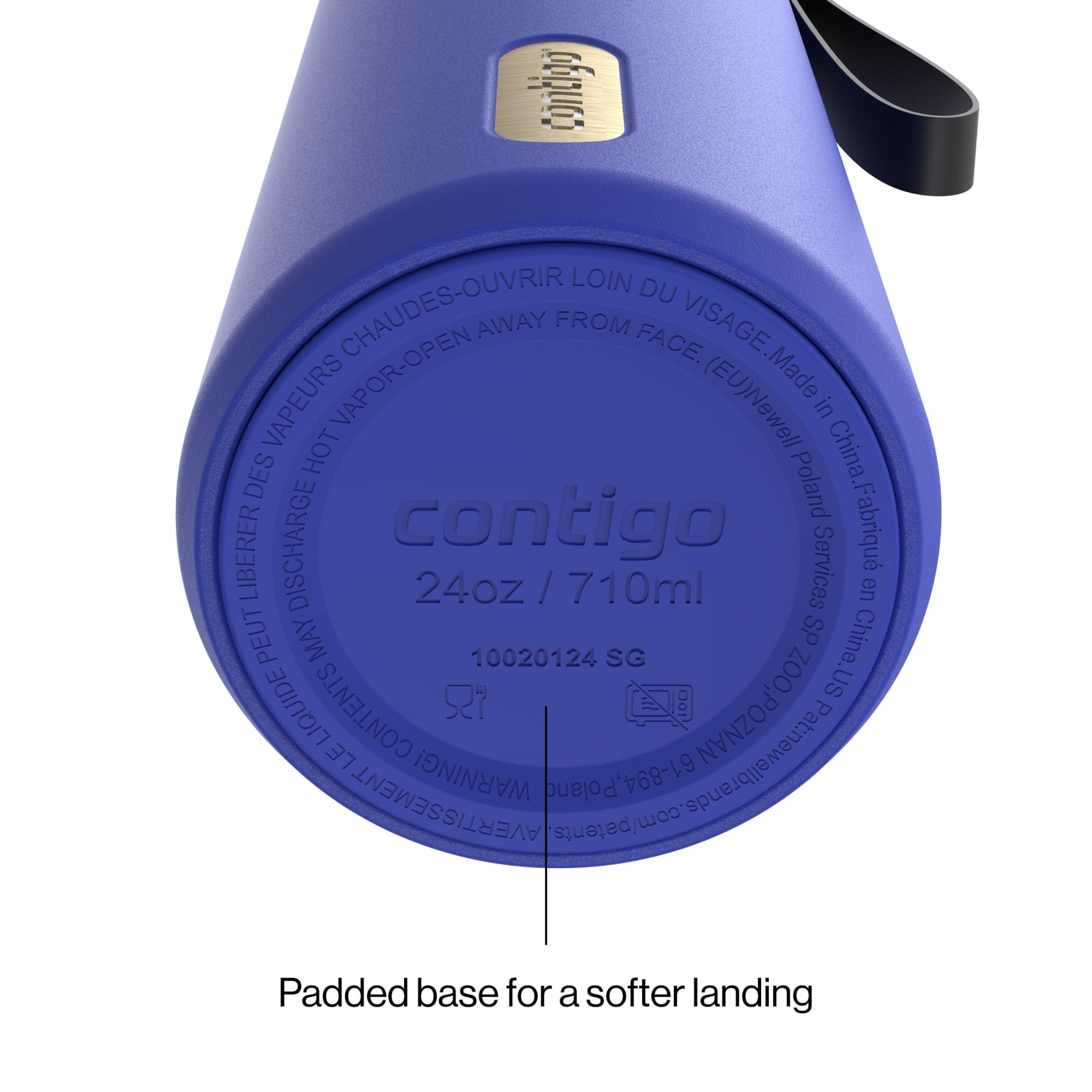 Contigo SnapSeal Leakproof Stainless Steel Reusable Water Bottle with Carrying Strap, Dark Blue/Bronze, 24 oz - HCHU