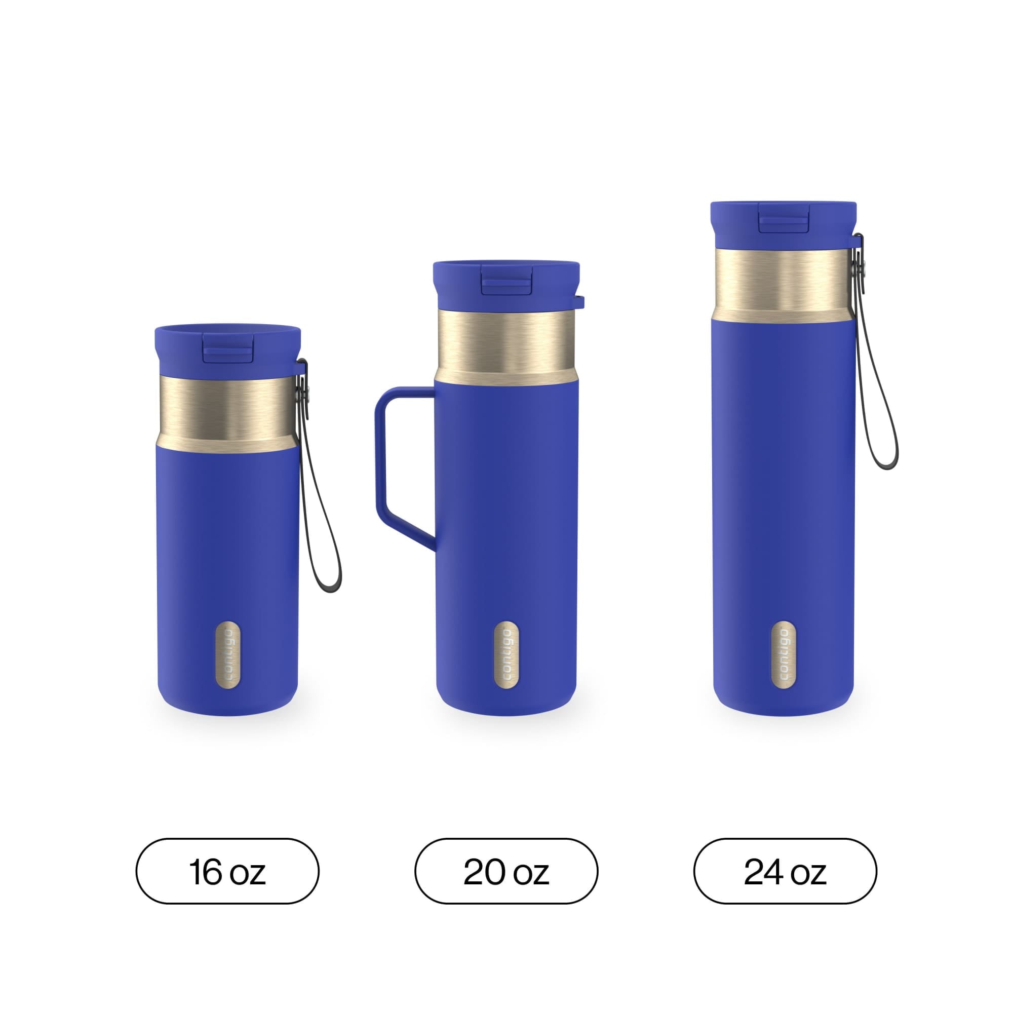 Contigo SnapSeal Leakproof Stainless Steel Reusable Water Bottle with Carrying Strap, Dark Blue/Bronze, 24 oz - HCHU