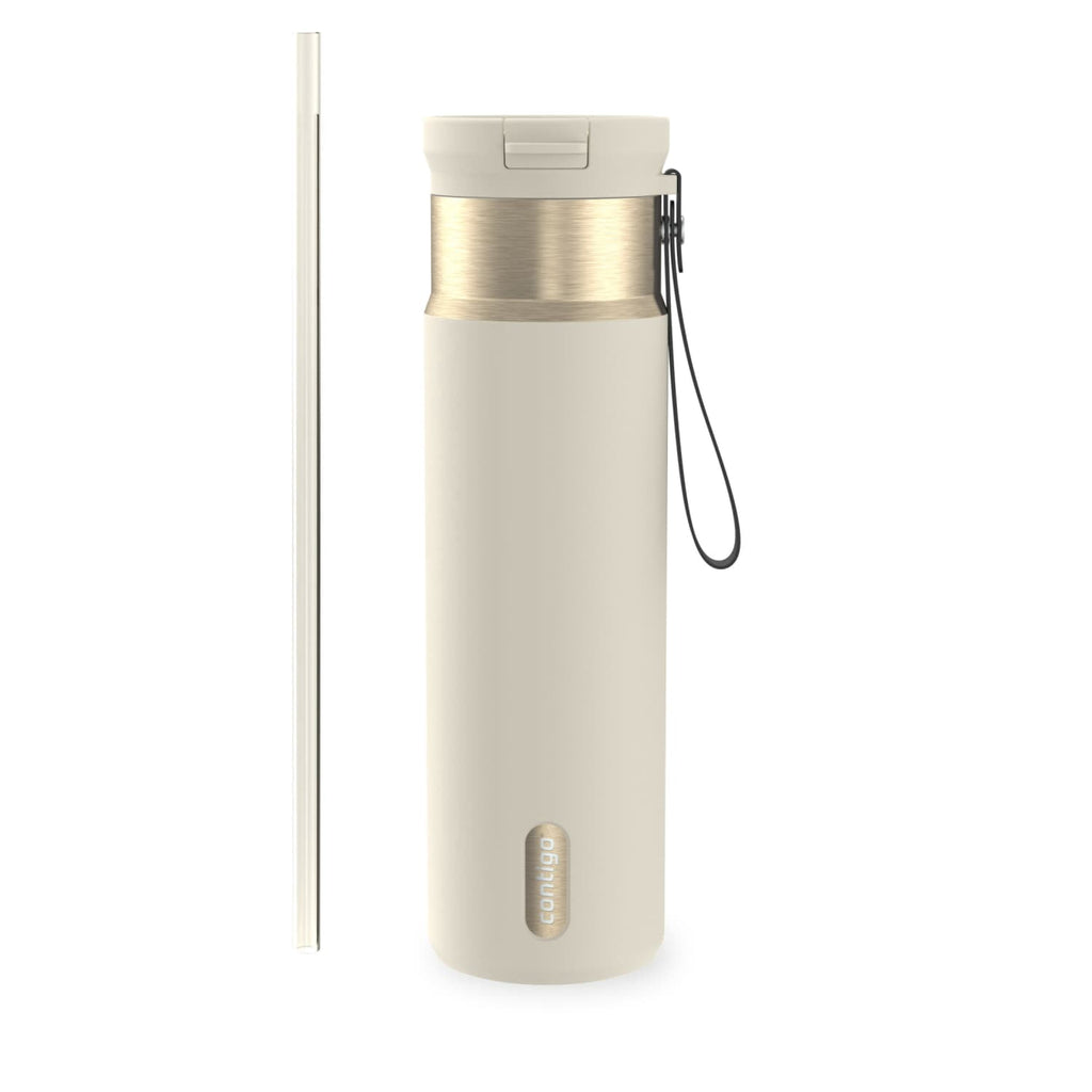 Contigo SnapSeal Leakproof Stainless Steel Reusable Water Bottle with Carrying Strap, Dark Blue/Bronze, 24 oz - HCHU