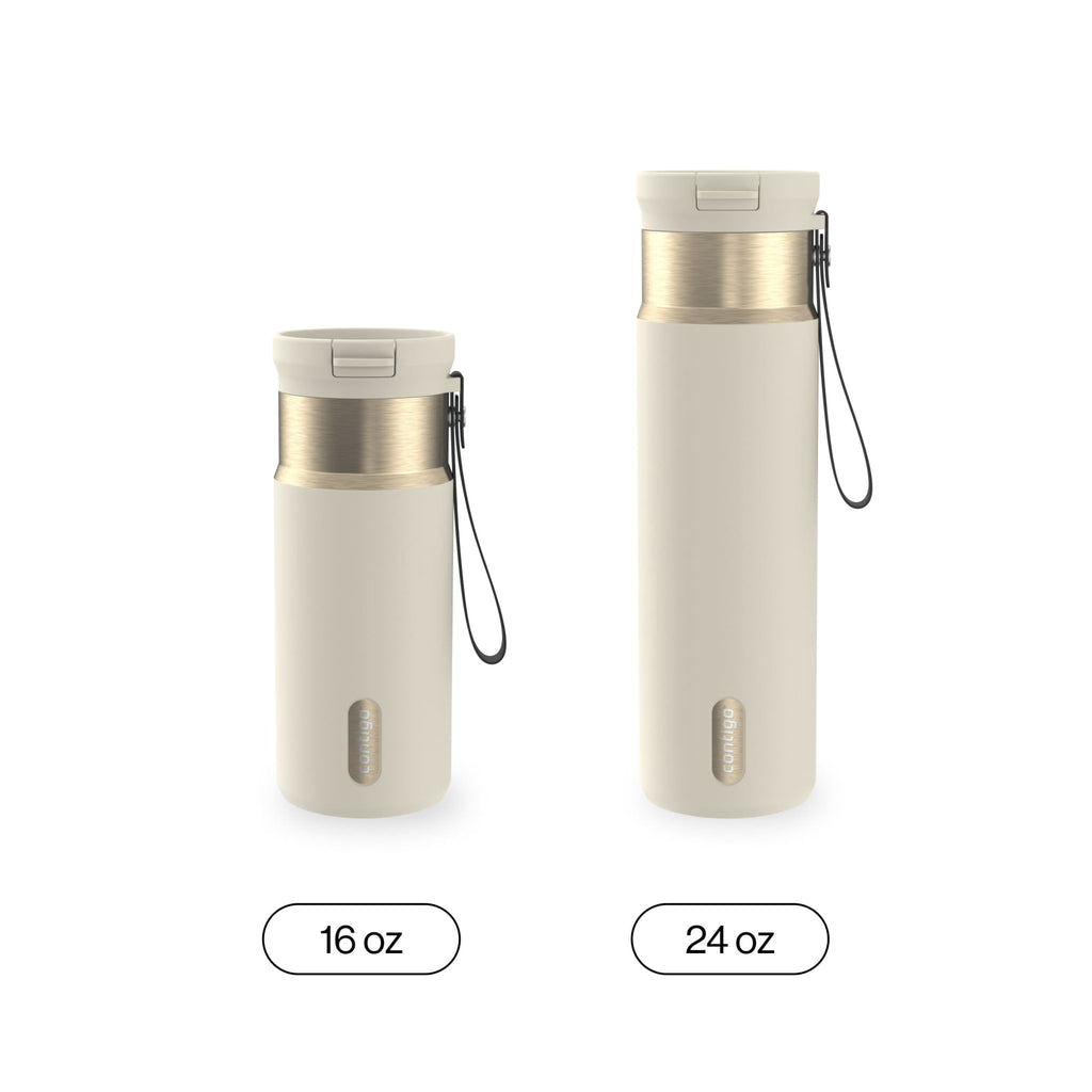 Contigo SnapSeal Leakproof Stainless Steel Reusable Water Bottle with Carrying Strap, Dark Blue/Bronze, 24 oz - HCHU