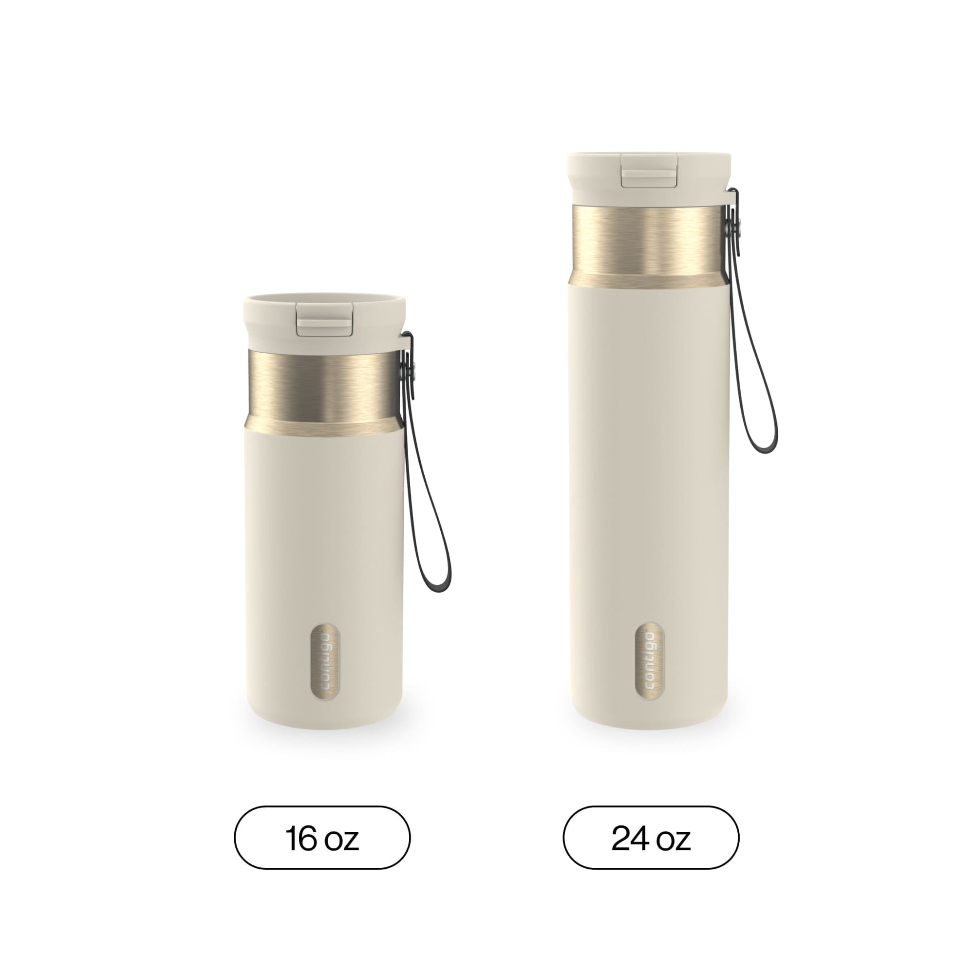 Contigo SnapSeal Leakproof Stainless Steel Reusable Water Bottle with Carrying Strap, Dark Blue/Bronze, 24 oz - HCHU