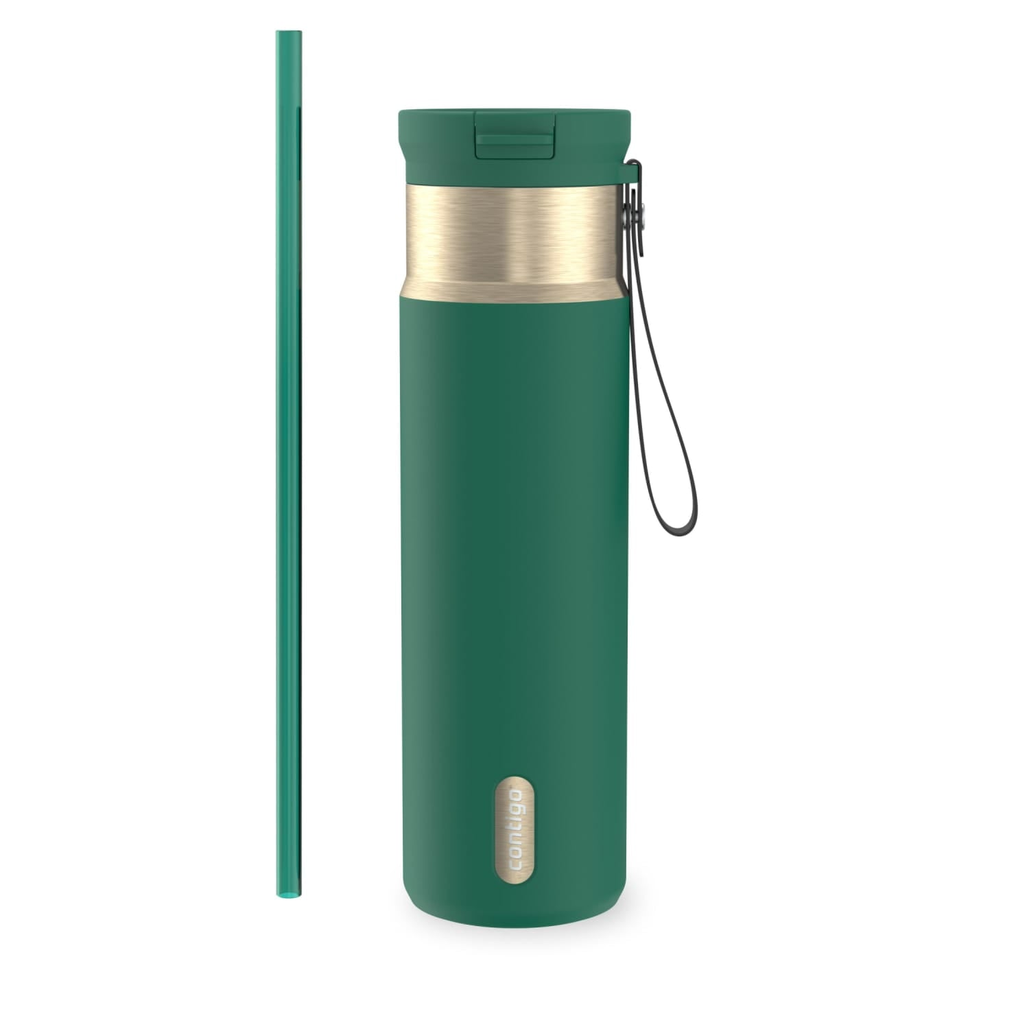 Contigo SnapSeal Leakproof Stainless Steel Reusable Water Bottle with Carrying Strap, Dark Blue/Bronze, 24 oz - HCHU