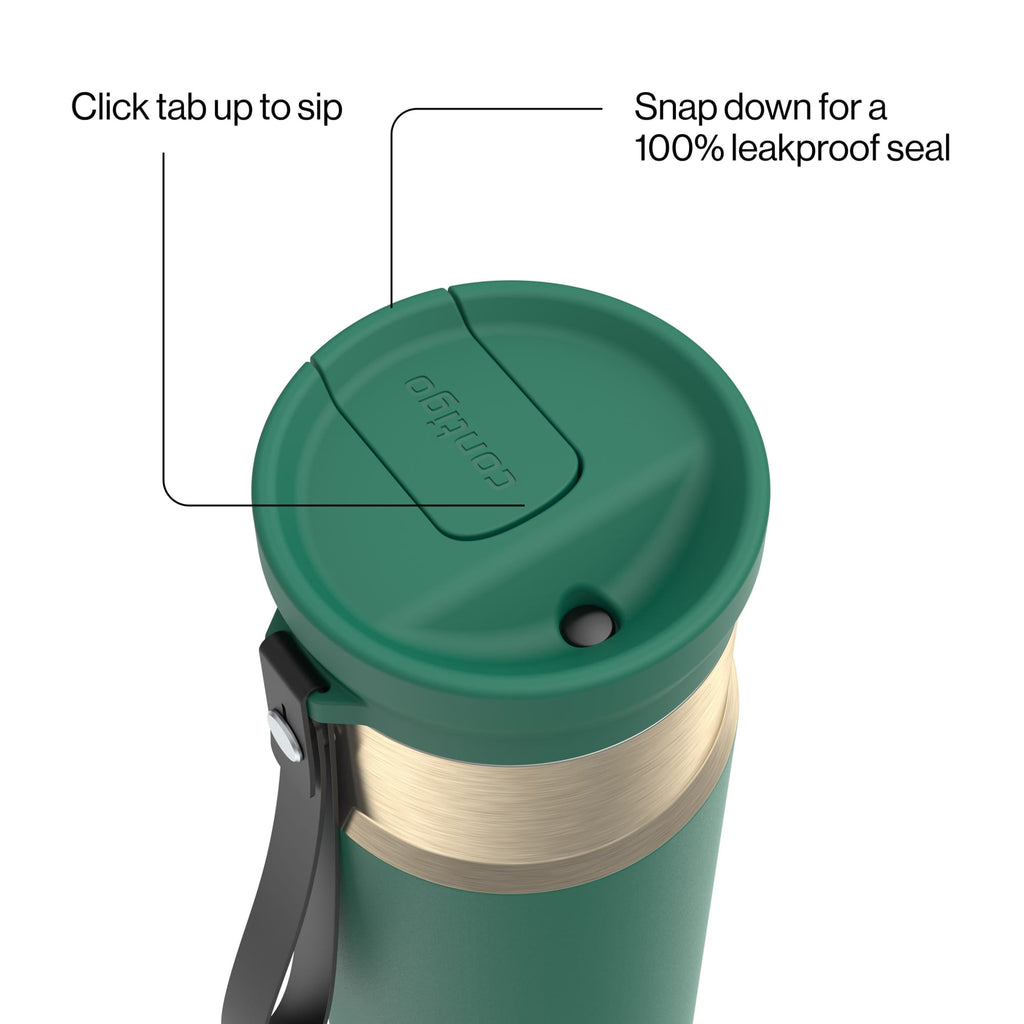 Contigo SnapSeal Leakproof Stainless Steel Reusable Water Bottle with Carrying Strap, Dark Blue/Bronze, 24 oz - HCHU