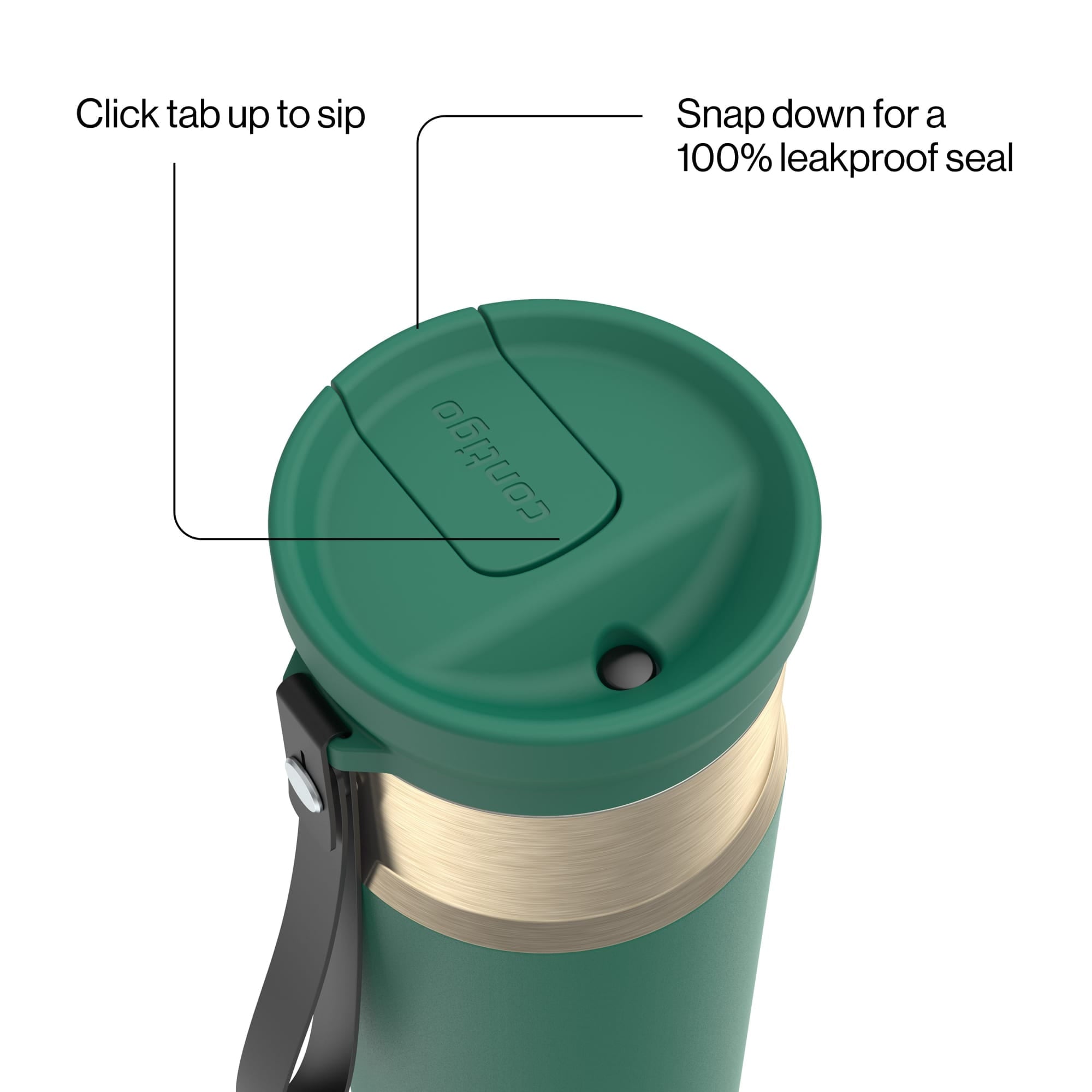Contigo SnapSeal Leakproof Stainless Steel Reusable Water Bottle with Carrying Strap, Dark Blue/Bronze, 24 oz - HCHU