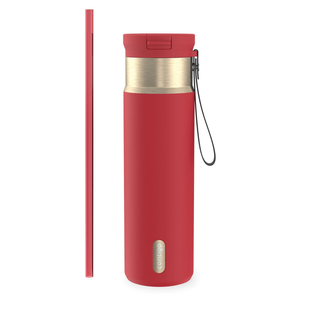 Contigo SnapSeal Leakproof Stainless Steel Reusable Water Bottle with Carrying Strap, Dark Blue/Bronze, 24 oz - HCHU
