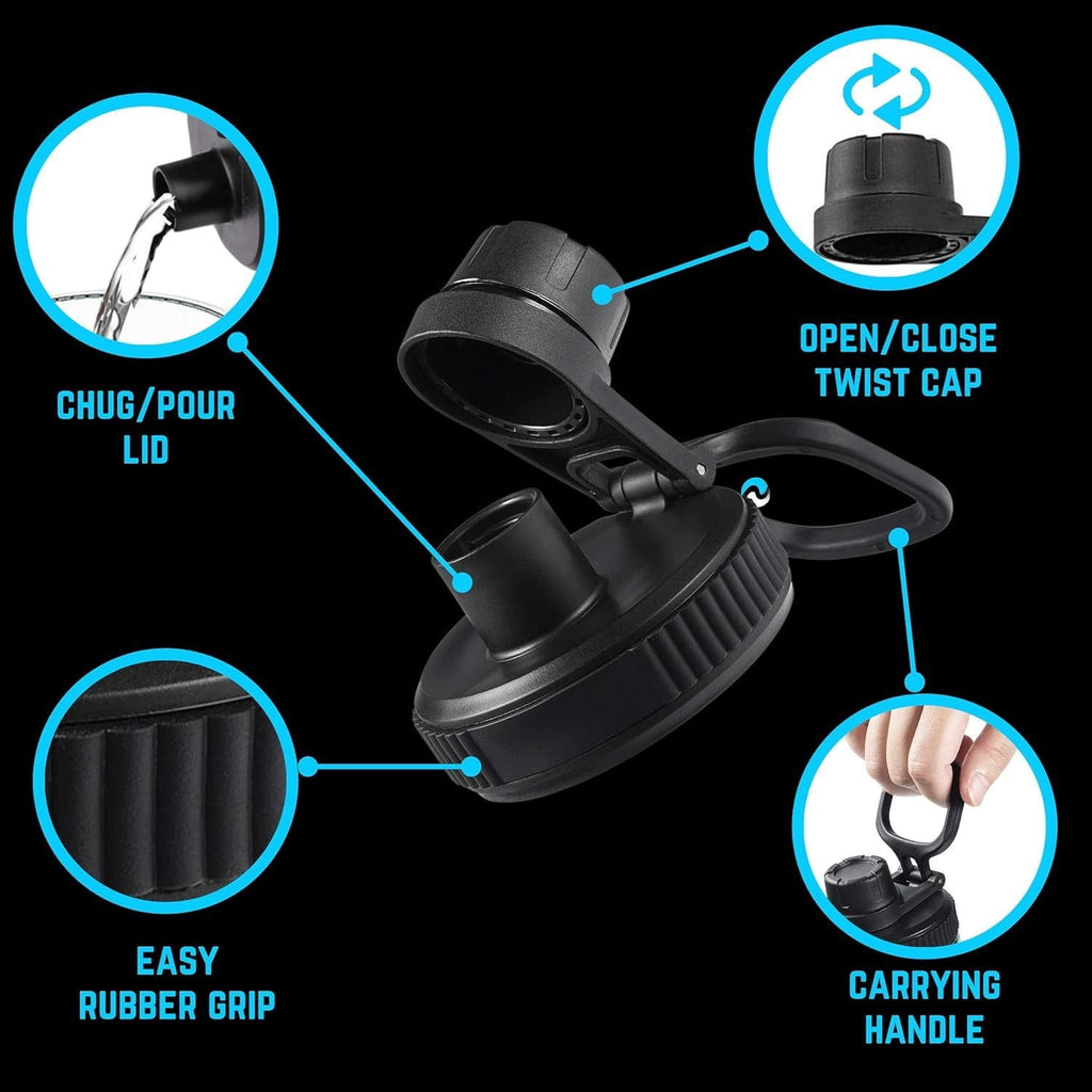 Hydraflow Wide Mouth Spout Twist Chug Nalgene Replacement Lid | Compatible with Nalgene 32 oz Wide Mouth Lid, Hydroflask &amp; Many  Top Water Bottle Brands Sizes 12 16 18 20 32 40 64 Oz - GFUT