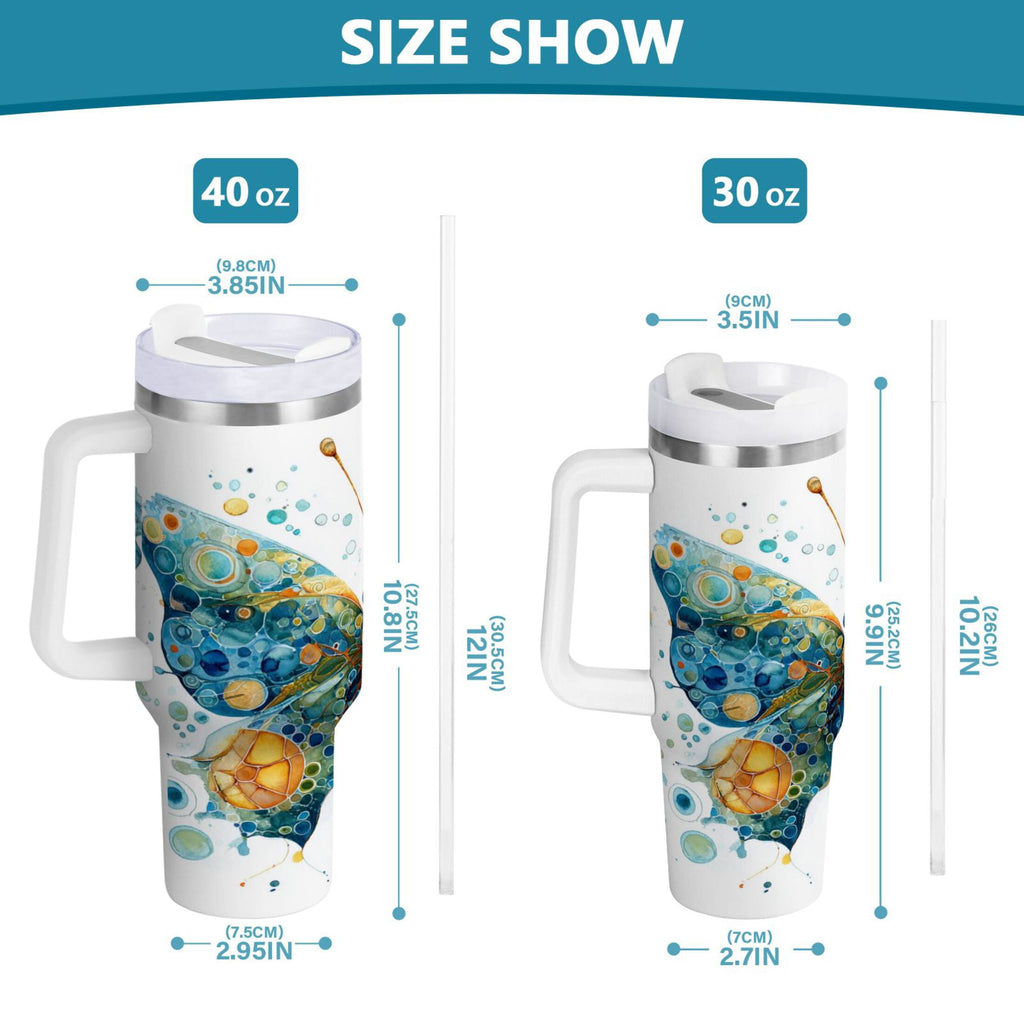 40 oz Insulated Stainless Steel Tumbler Double Wall Stainless Steel Tumbler with 2-Way Drinking Intricately Butterfly - 5PF6