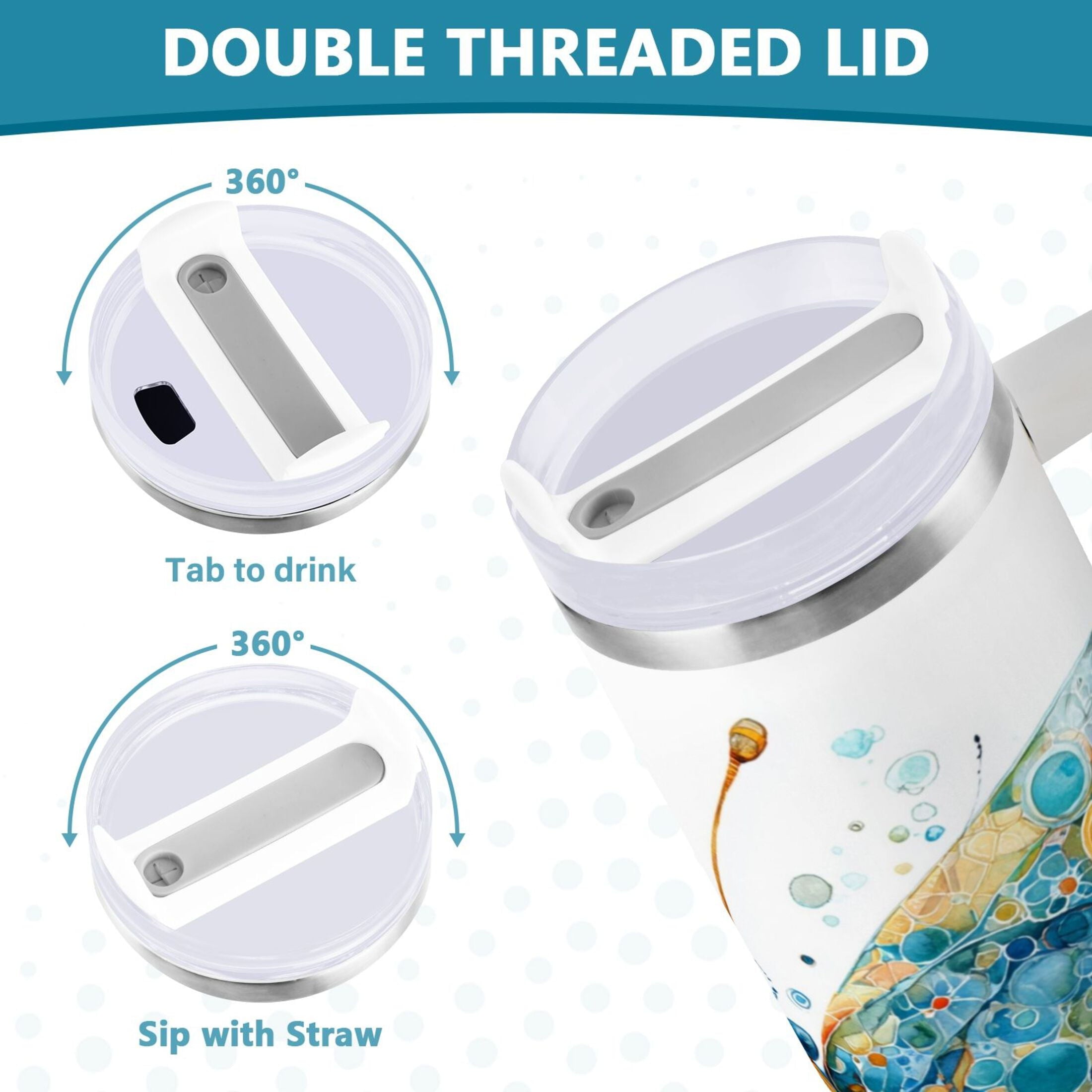 40 oz Insulated Stainless Steel Tumbler Double Wall Stainless Steel Tumbler with 2-Way Drinking Intricately Butterfly - 5PF6