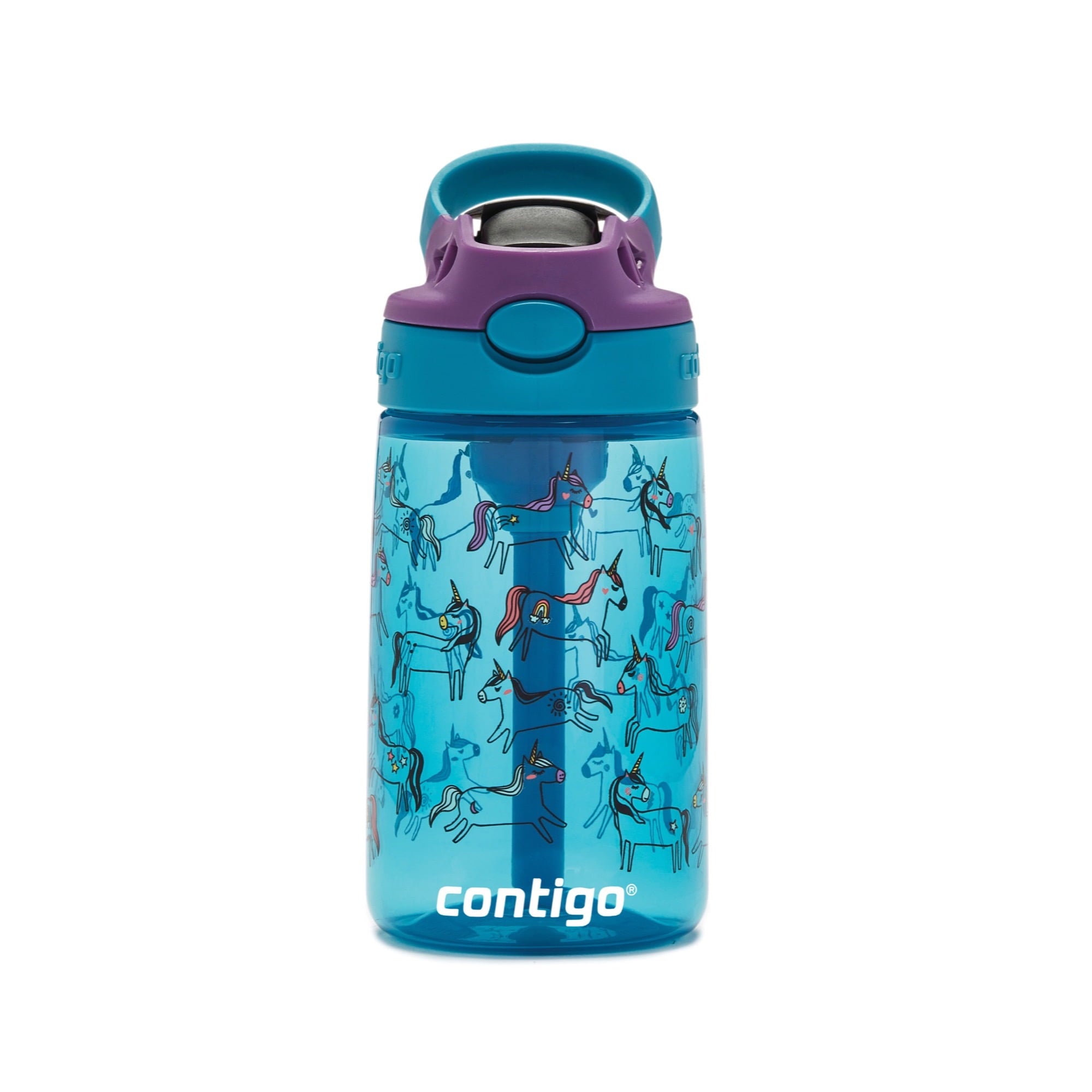 Contigo Kids AUTOSPOUT Straw Water Bottle with Easy-Clean Lid, 14 oz., Juniper Unicorns - V9C9
