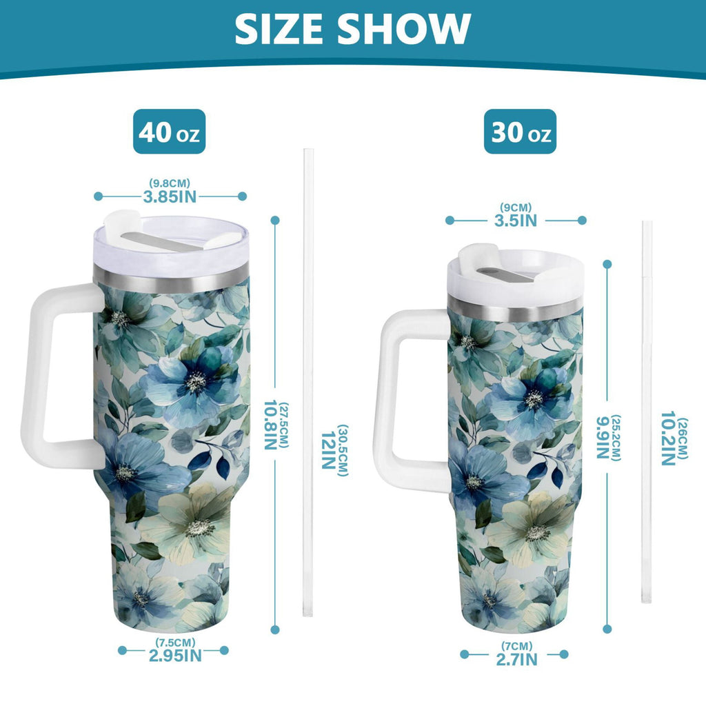 30 oz Insulated Stainless Steel Tumbler Double Wall Stainless Steel Tumbler with 2-Way Drinking Blue and Green Flowers - PFF7