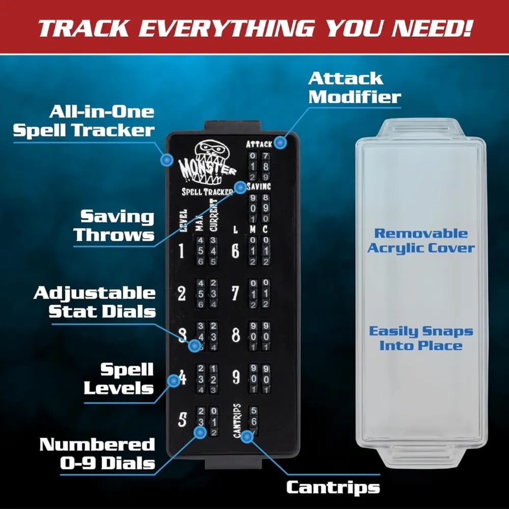 Ultimate RPG Spell Tracker for DND- Easily Keep Track of All Magic Stats, Levels, Modifiers Easily w Adjustable Place-Locking Dials &amp; Protective Cover- Compatible w Dungeons Dragons 5e Tabletop Games - 8BDU