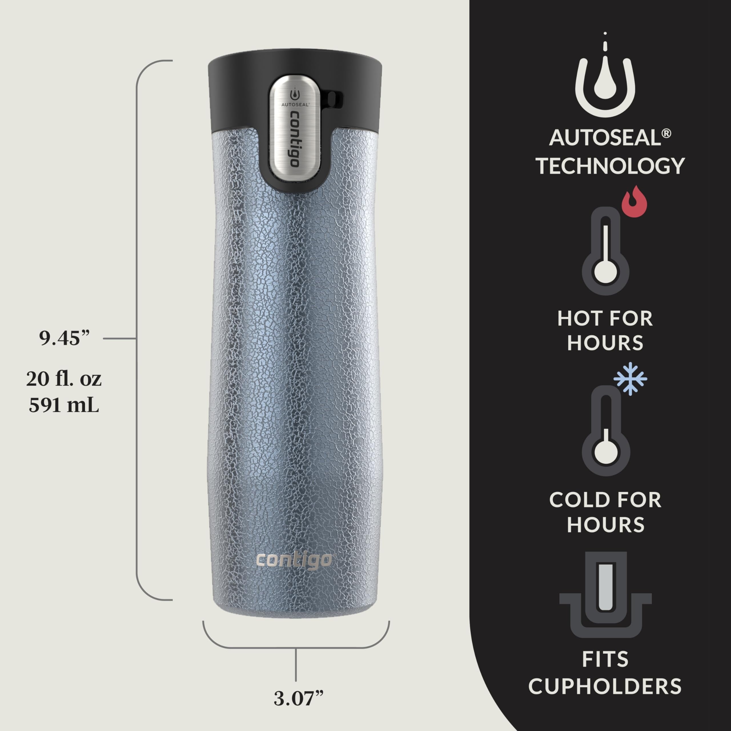 Contigo AUTOSEAL West Loop Vacuum-Insulated Stainless Steel Travel Mug with Easy-Clean Lid, 20 oz, Crystal Lakeside &amp; Crystal Agave, 2-Pack - Y6HP