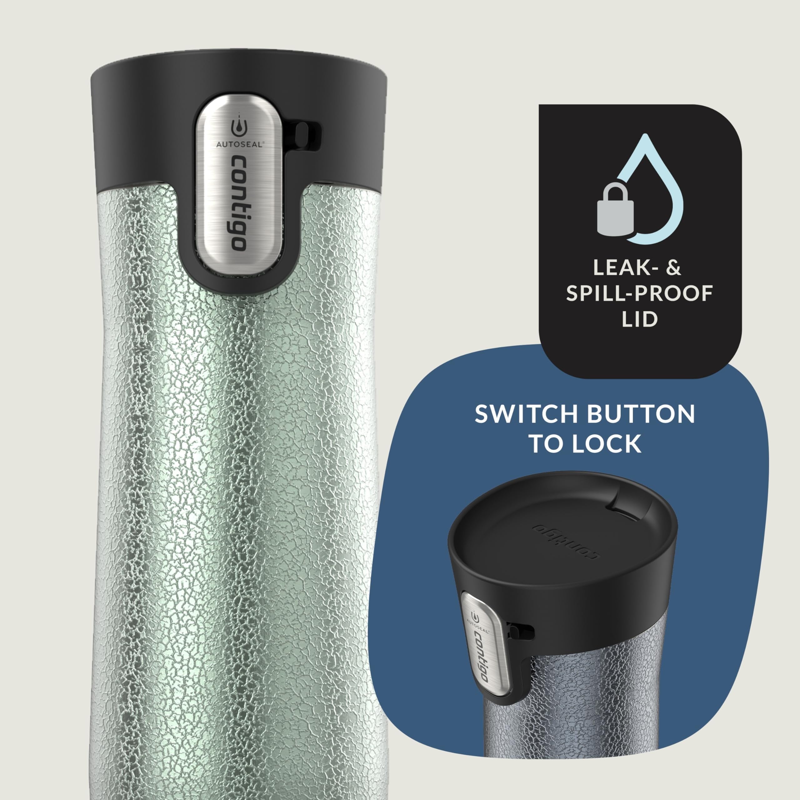 Contigo AUTOSEAL West Loop Vacuum-Insulated Stainless Steel Travel Mug with Easy-Clean Lid, 20 oz, Crystal Lakeside &amp; Crystal Agave, 2-Pack - Y6HP