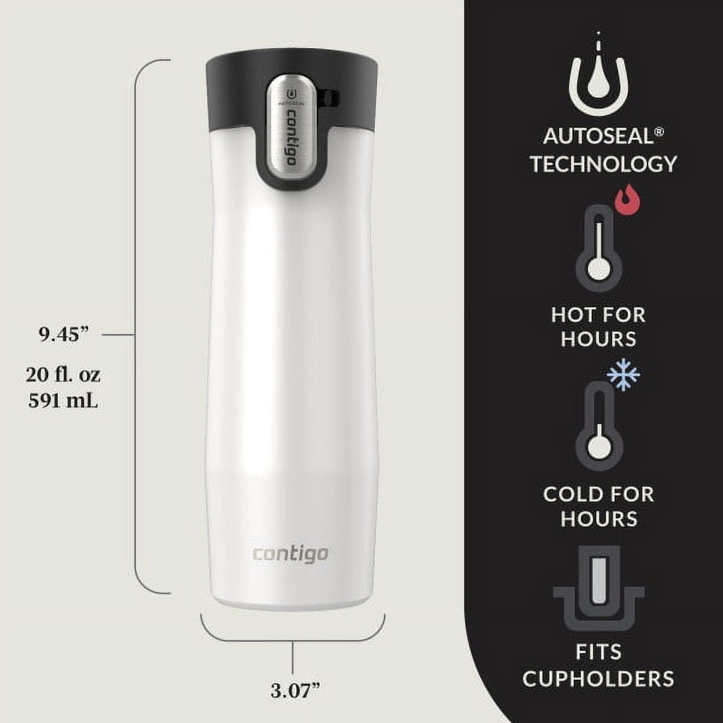 Contigo AUTOSEAL West Loop Vacuum-Insulated Stainless Steel Travel Mug with Easy-Clean Lid, 20 oz, Crystal Lakeside &amp; Crystal Agave, 2-Pack - Y6HP