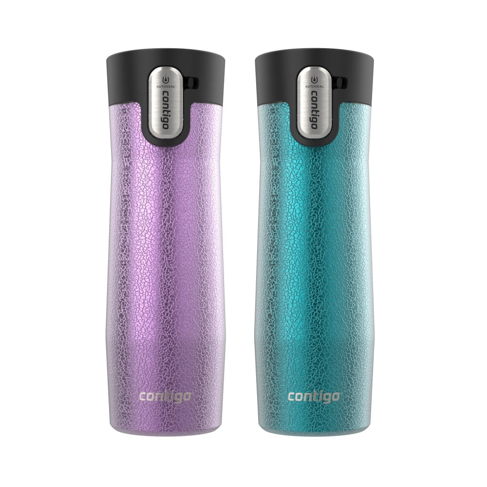 Contigo AUTOSEAL West Loop Vacuum-Insulated Stainless Steel Travel Mug with Easy-Clean Lid, 20 oz, Crystal Lakeside &amp; Crystal Agave, 2-Pack - Y6HP