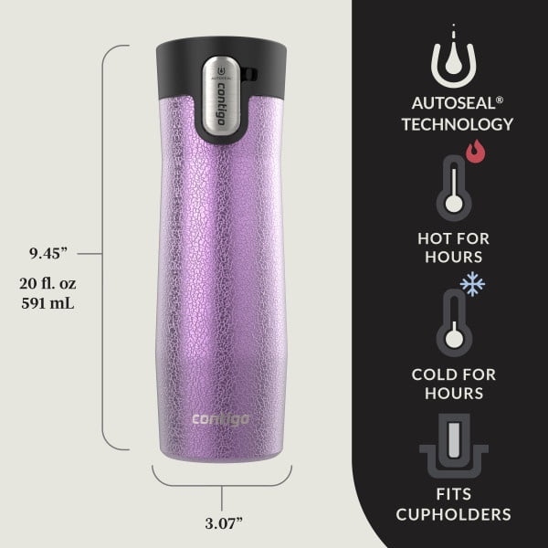 Contigo AUTOSEAL West Loop Vacuum-Insulated Stainless Steel Travel Mug with Easy-Clean Lid, 20 oz, Crystal Lakeside &amp; Crystal Agave, 2-Pack - Y6HP