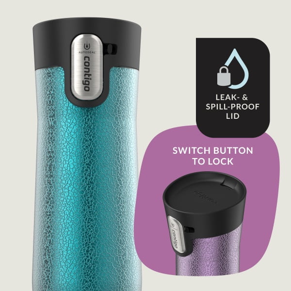 Contigo AUTOSEAL West Loop Vacuum-Insulated Stainless Steel Travel Mug with Easy-Clean Lid, 20 oz, Crystal Lakeside &amp; Crystal Agave, 2-Pack - Y6HP