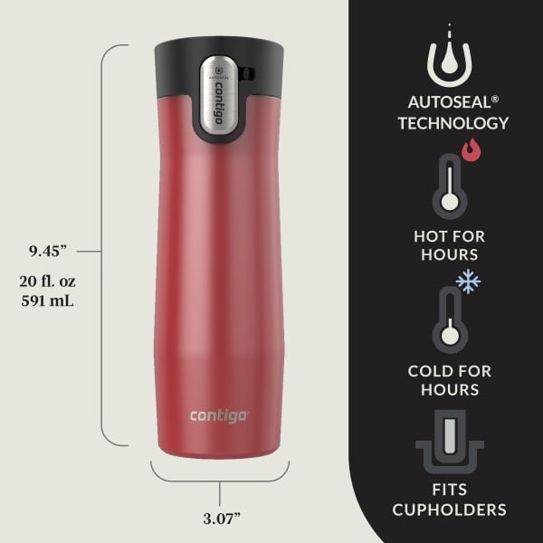 Contigo AUTOSEAL West Loop Vacuum-Insulated Stainless Steel Travel Mug with Easy-Clean Lid, 20 oz, Crystal Lakeside &amp; Crystal Agave, 2-Pack - Y6HP