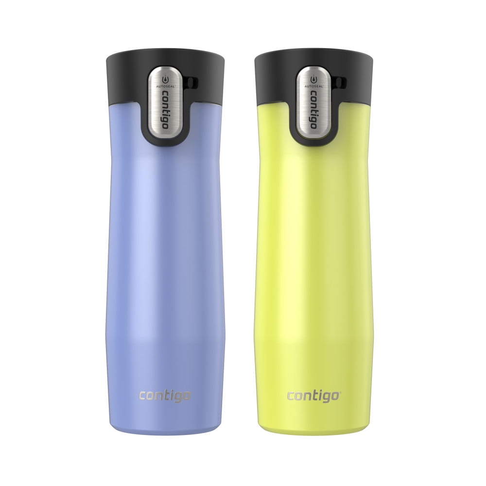 Contigo AUTOSEAL West Loop Vacuum-Insulated Stainless Steel Travel Mug with Easy-Clean Lid, 20 oz, Crystal Lakeside &amp; Crystal Agave, 2-Pack - Y6HP