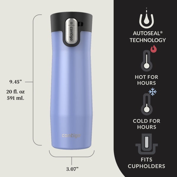 Contigo AUTOSEAL West Loop Vacuum-Insulated Stainless Steel Travel Mug with Easy-Clean Lid, 20 oz, Crystal Lakeside &amp; Crystal Agave, 2-Pack - Y6HP