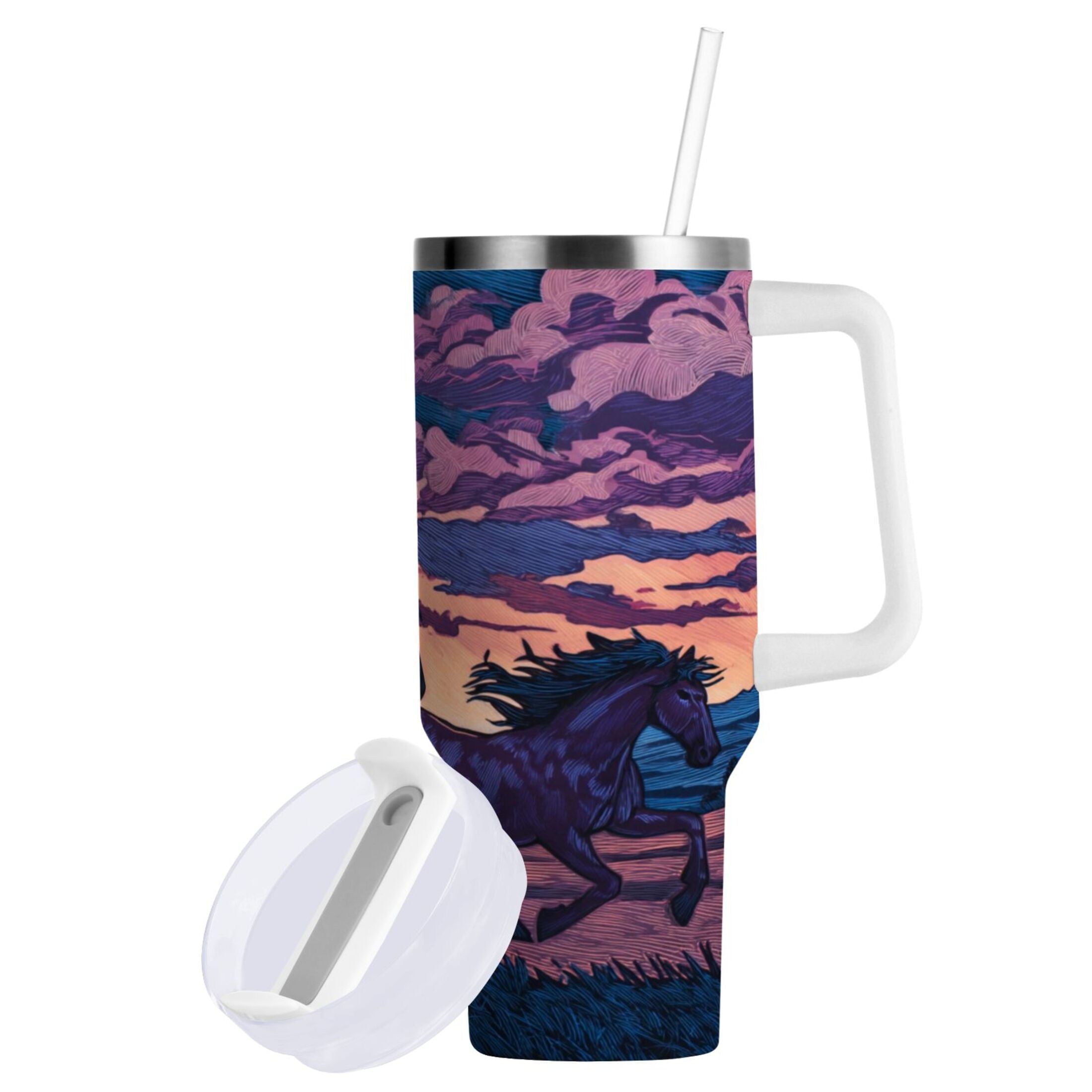 40 oz Insulated Stainless Steel Tumbler Double Wall Stainless Steel Tumbler with 2-Way Drinking Wild Horses Running - CVET