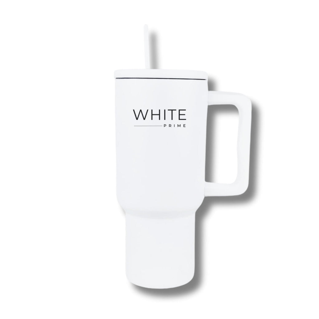 Tumbler 30 oz – Stainless Steel Cup with Handle and Lid | White Prime - QAH5