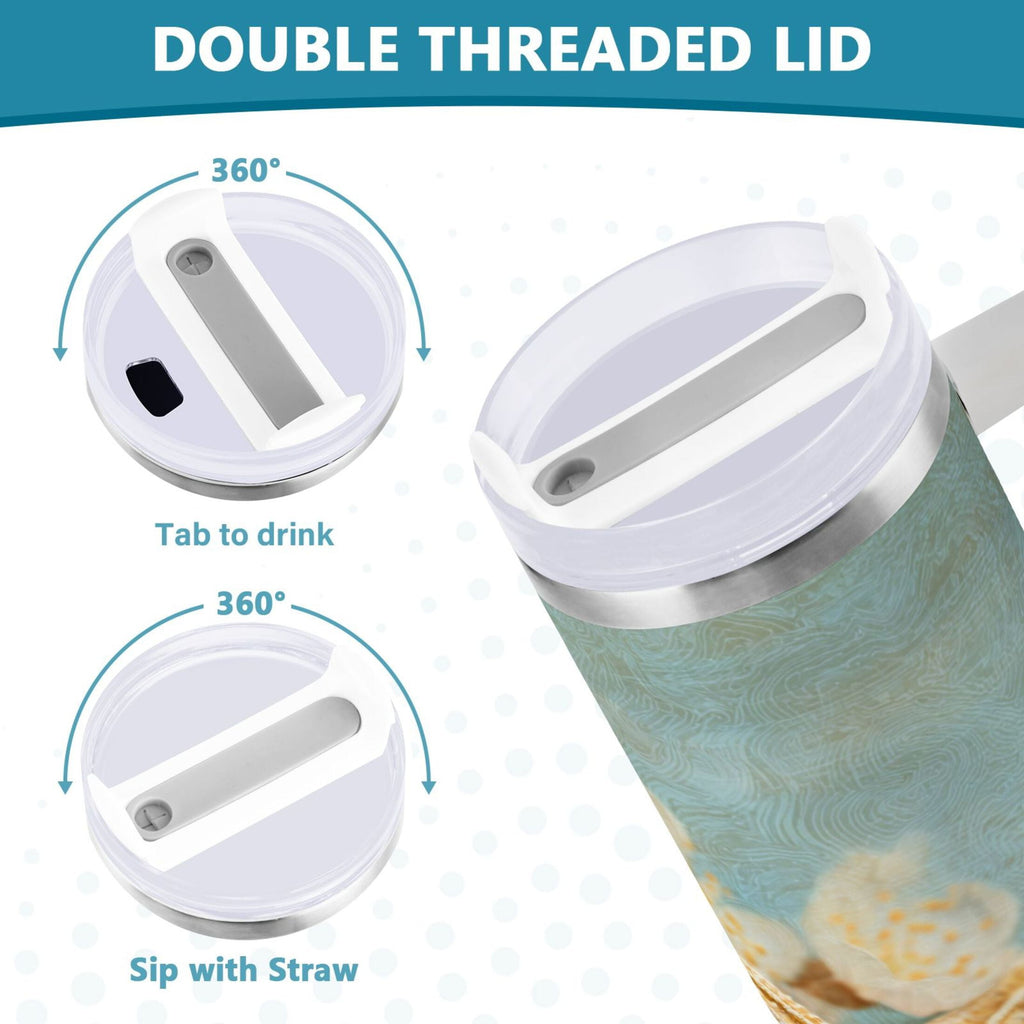 30 oz Insulated Stainless Steel Tumbler Double Wall Stainless Steel Tumbler with 2-Way Drinking Starfish with Flowers - N2AG