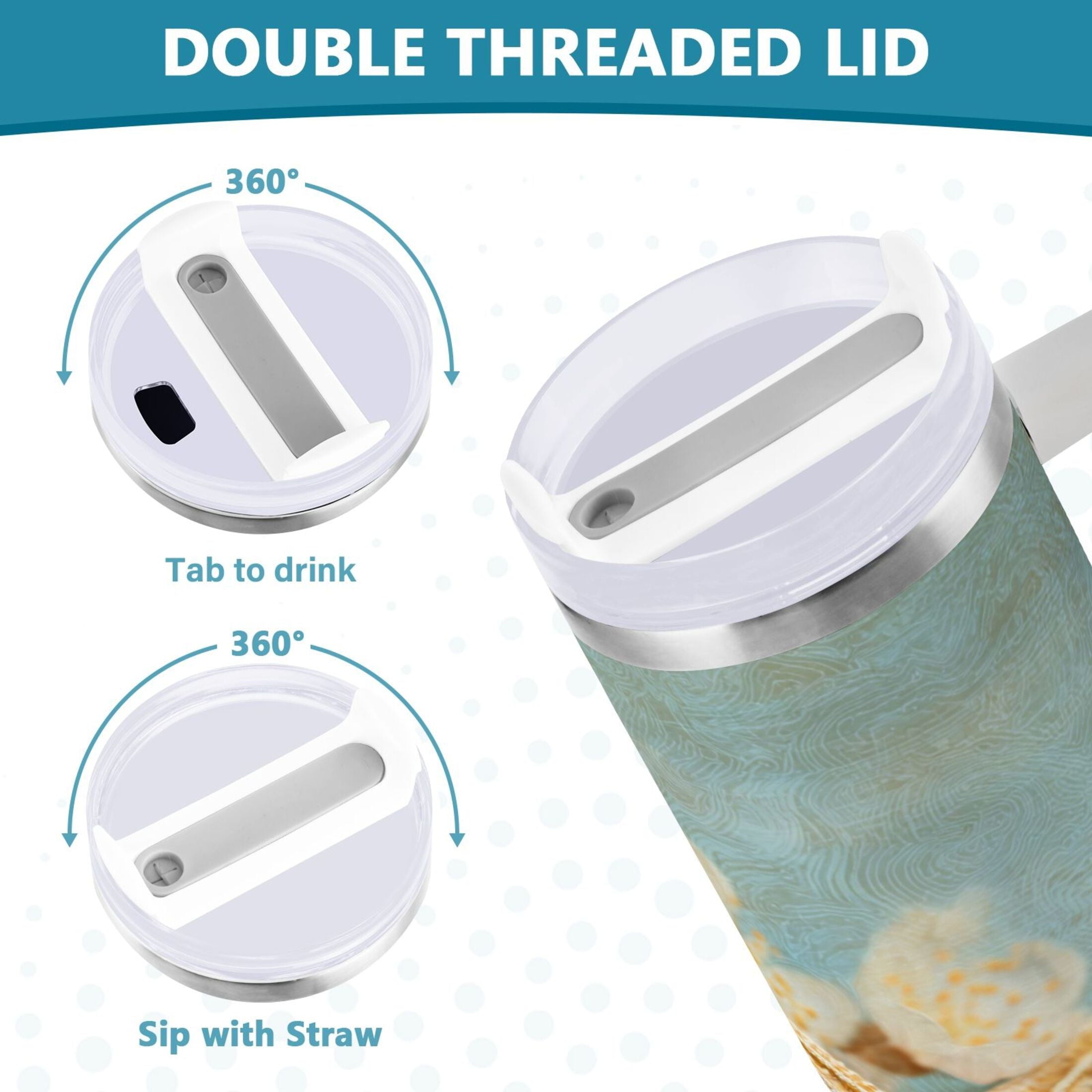 30 oz Insulated Stainless Steel Tumbler Double Wall Stainless Steel Tumbler with 2-Way Drinking Starfish with Flowers - N2AG
