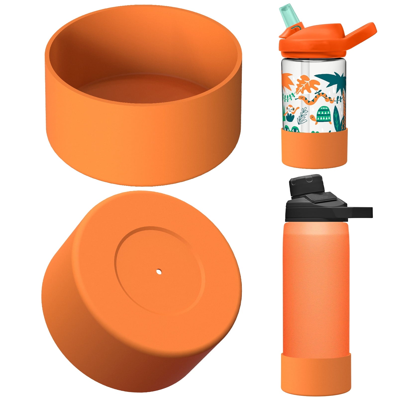 Linkidea 2 Pack Water Bottle Boot Compatible with CamelBak Eddy+20oz/25oz, Chute Mag 20oz/25oz, Carry Cap, Silicone Anti-Slip Bottle Bottom Bumper Protector (Orange) - ZPDR