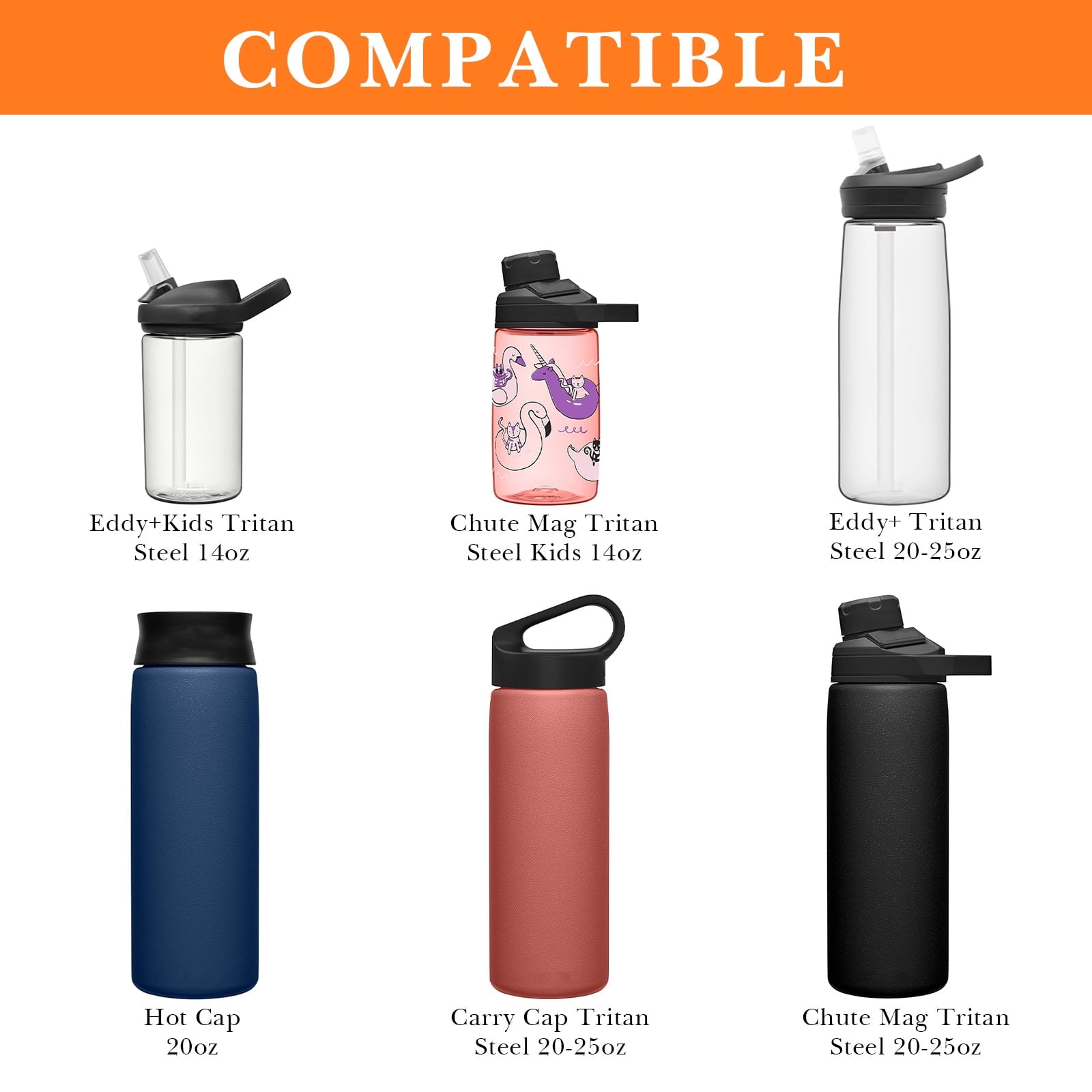 Linkidea 2 Pack Water Bottle Boot Compatible with CamelBak Eddy+20oz/25oz, Chute Mag 20oz/25oz, Carry Cap, Silicone Anti-Slip Bottle Bottom Bumper Protector (Orange) - ZPDR