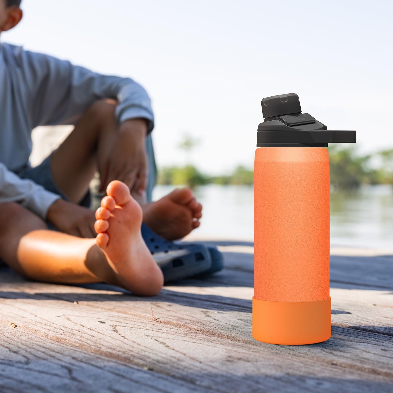 Linkidea 2 Pack Water Bottle Boot Compatible with CamelBak Eddy+20oz/25oz, Chute Mag 20oz/25oz, Carry Cap, Silicone Anti-Slip Bottle Bottom Bumper Protector (Orange) - ZPDR