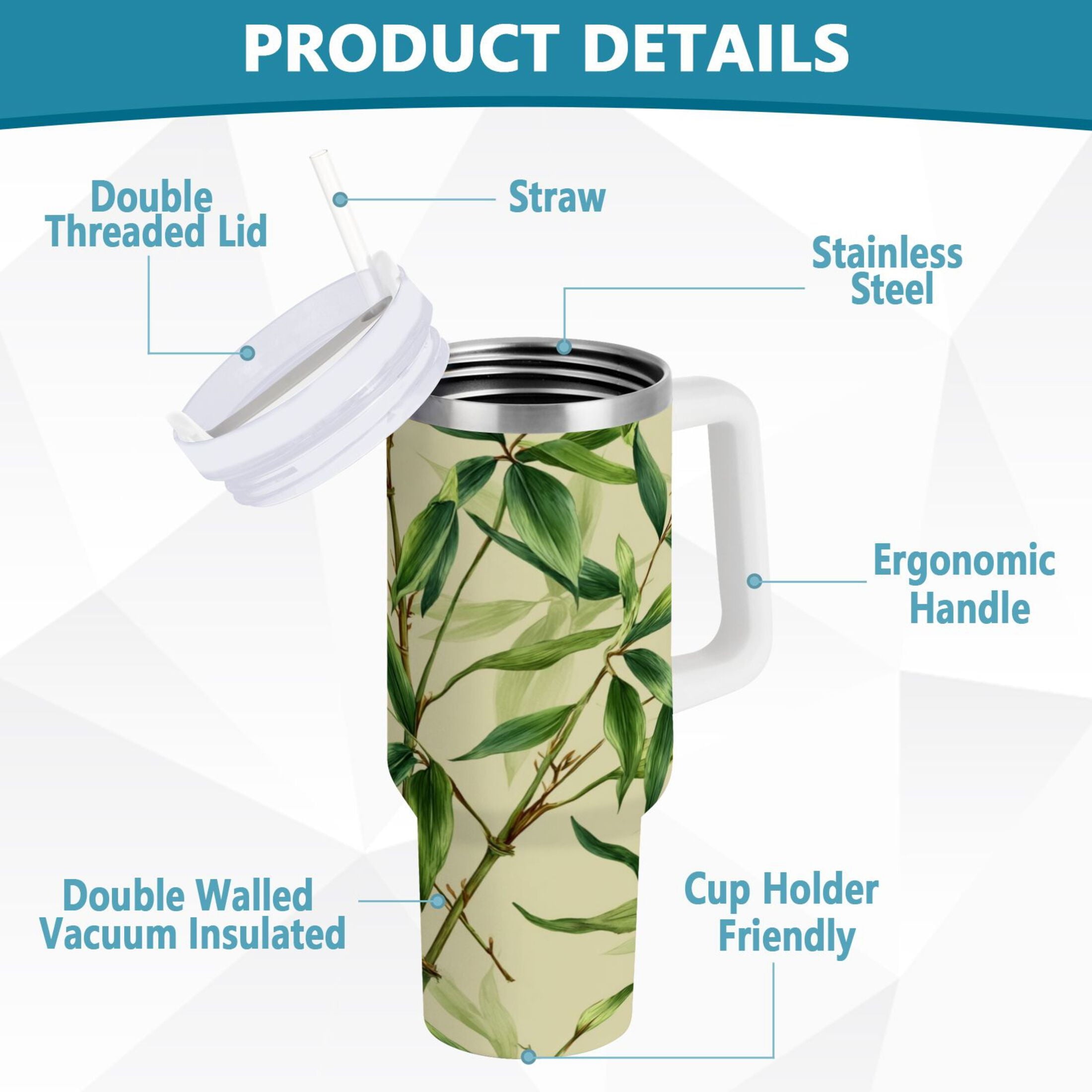30 oz Insulated Stainless Steel Tumbler Double Wall Stainless Steel Tumbler with 2-Way Drinking Bamboo Pattern - G2ZM