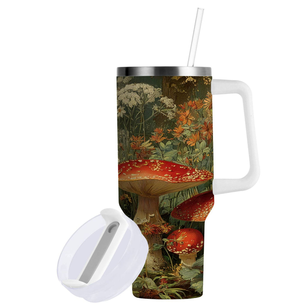 40 oz Insulated Stainless Steel Tumbler Double Wall Stainless Steel Tumbler with 2-Way Drinking Red Mushrooms - 4R5Y